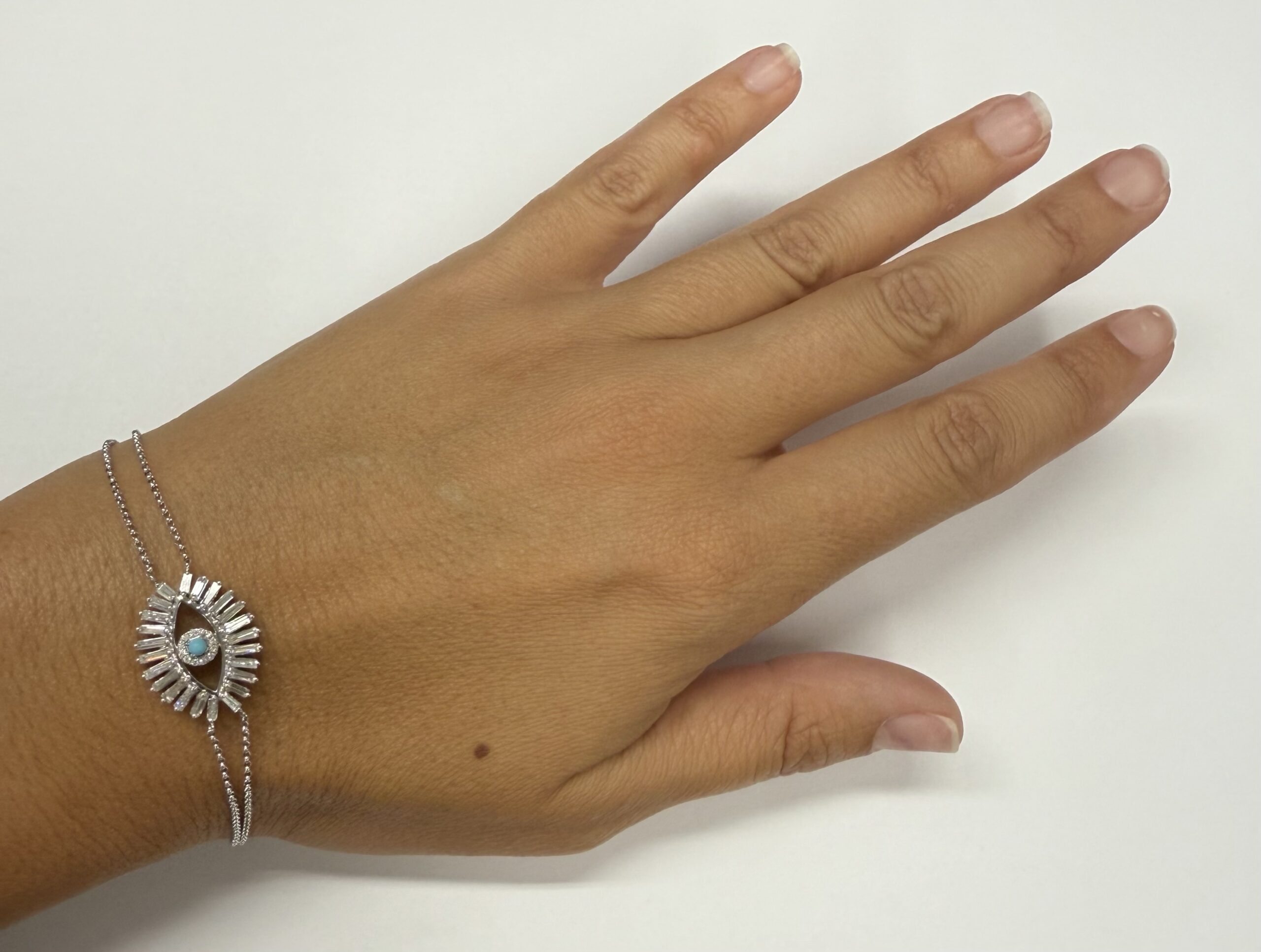 18k White Gold Genuine .70 Cttw Diamond Baguette "Evil Eye" Bracelet - Image 3