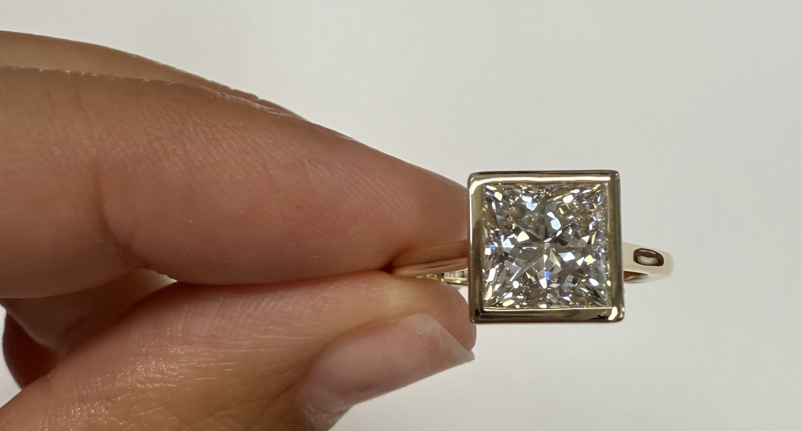14k Yellow Gold IGI Certified 2.01 Carat Laboratory Grown Princess Cut Diamond Bezel Ring - Image 2