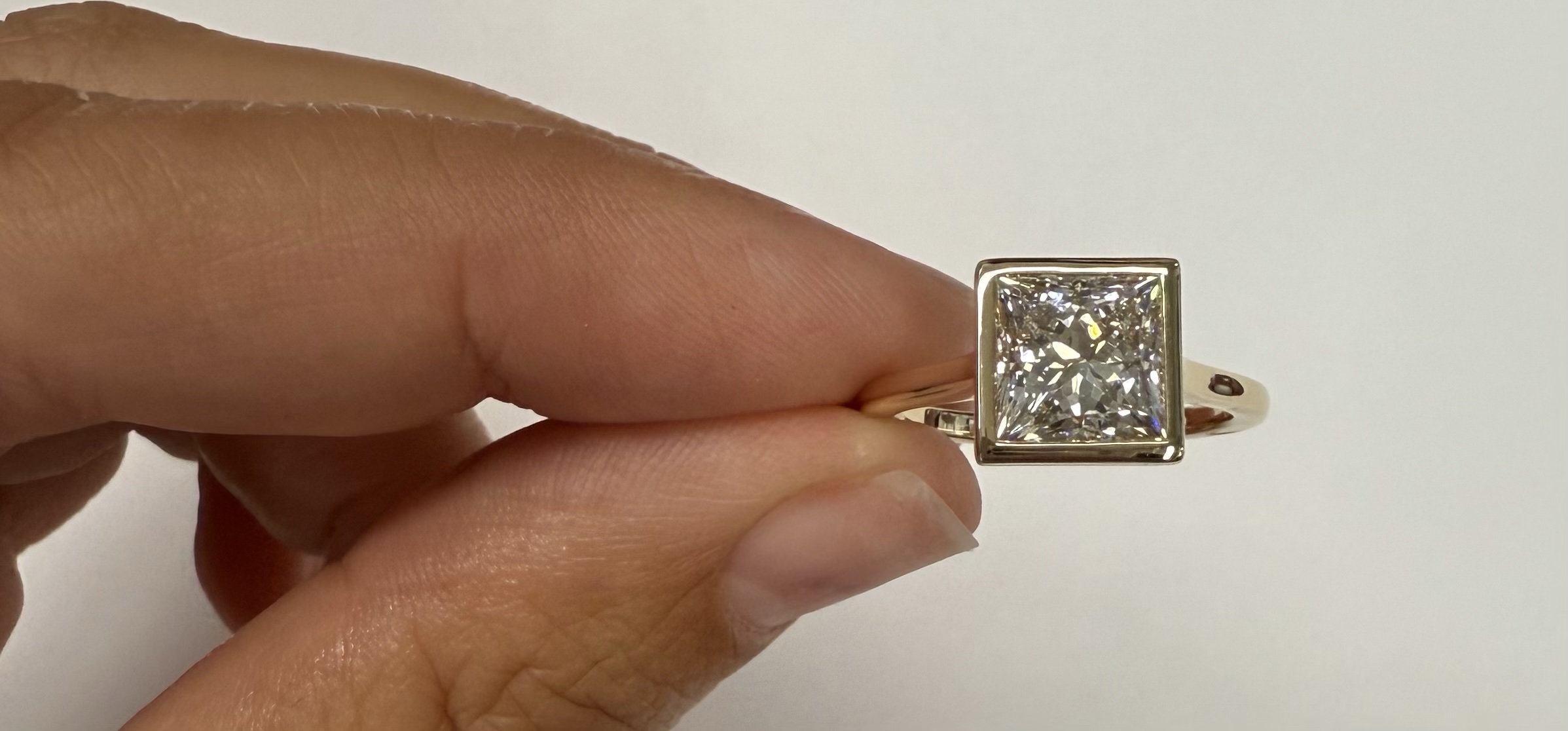 14k Yellow Gold IGI Certified 2.01 Carat Laboratory Grown Princess Cut Diamond Bezel Ring - Image 3