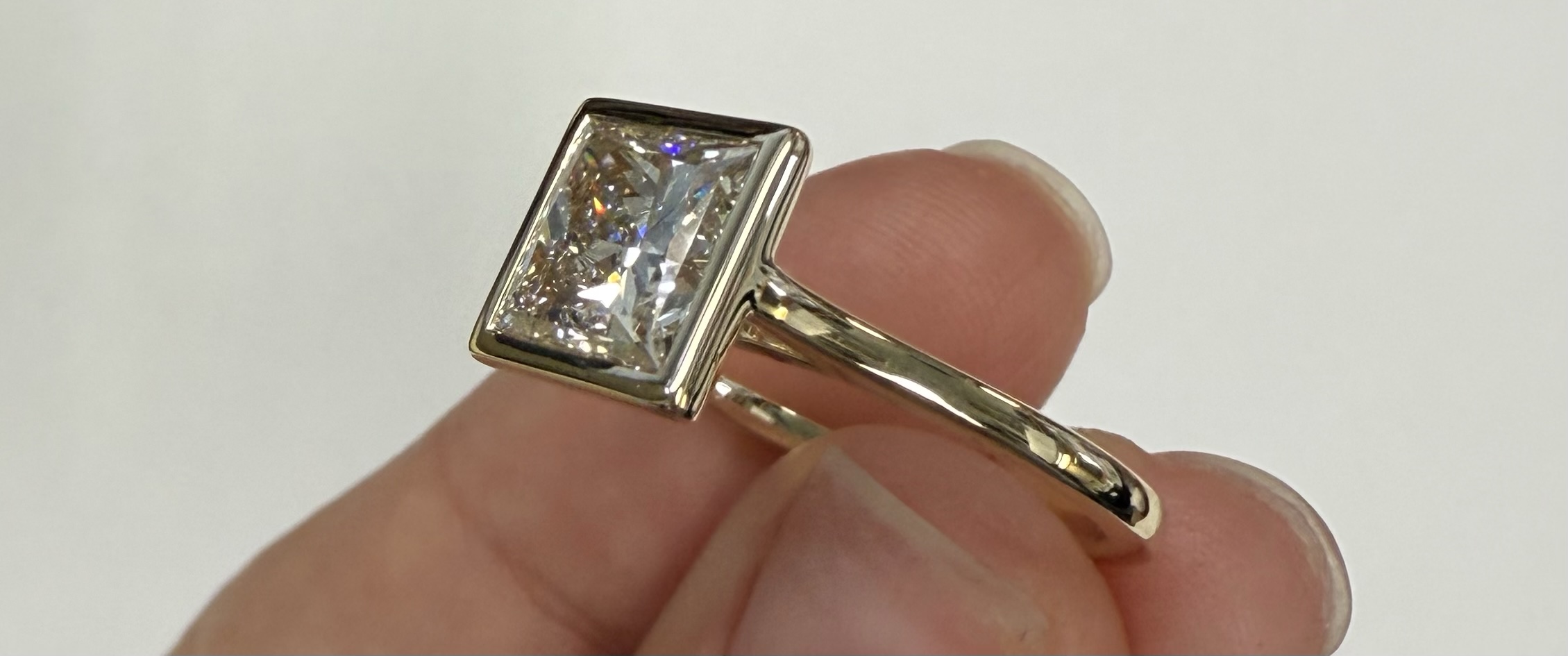 14k Yellow Gold IGI Certified 2.01 Carat Laboratory Grown Princess Cut Diamond Bezel Ring - Image 9