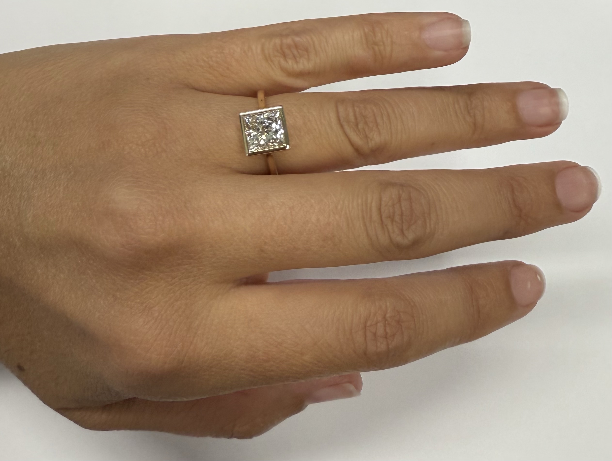 14k Yellow Gold IGI Certified 2.01 Carat Laboratory Grown Princess Cut Diamond Bezel Ring - Image 10