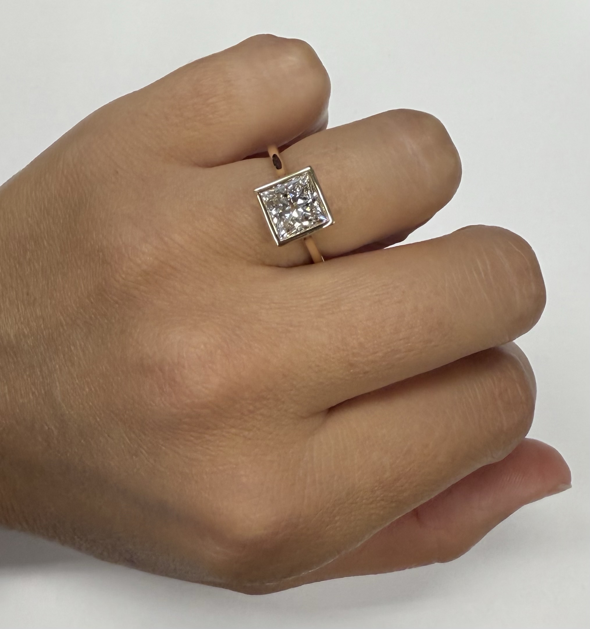 14k Yellow Gold IGI Certified 2.01 Carat Laboratory Grown Princess Cut Diamond Bezel Ring - Image 14