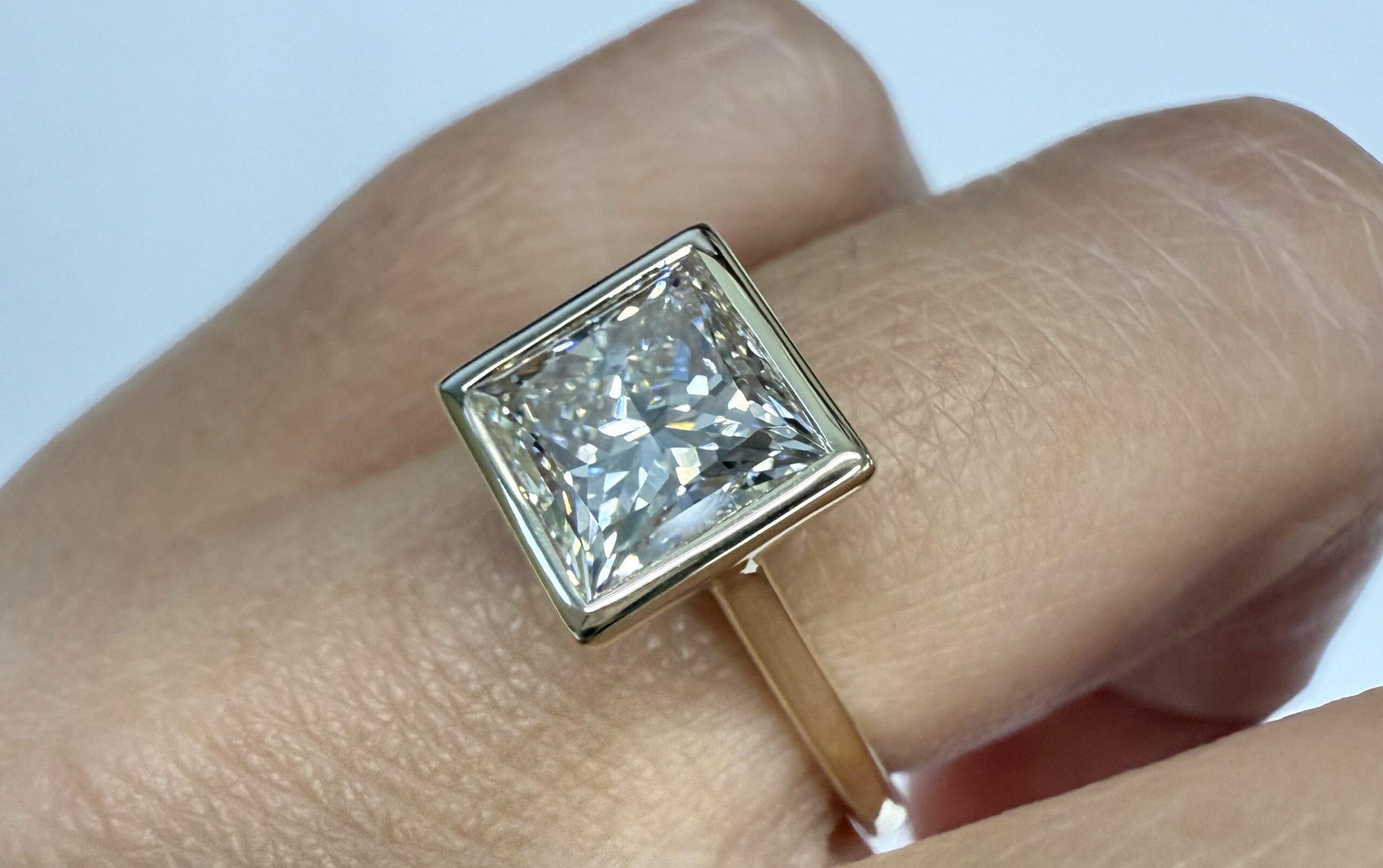 14k Yellow Gold IGI Certified 2.01 Carat Laboratory Grown Princess Cut Diamond Bezel Ring - Image 18