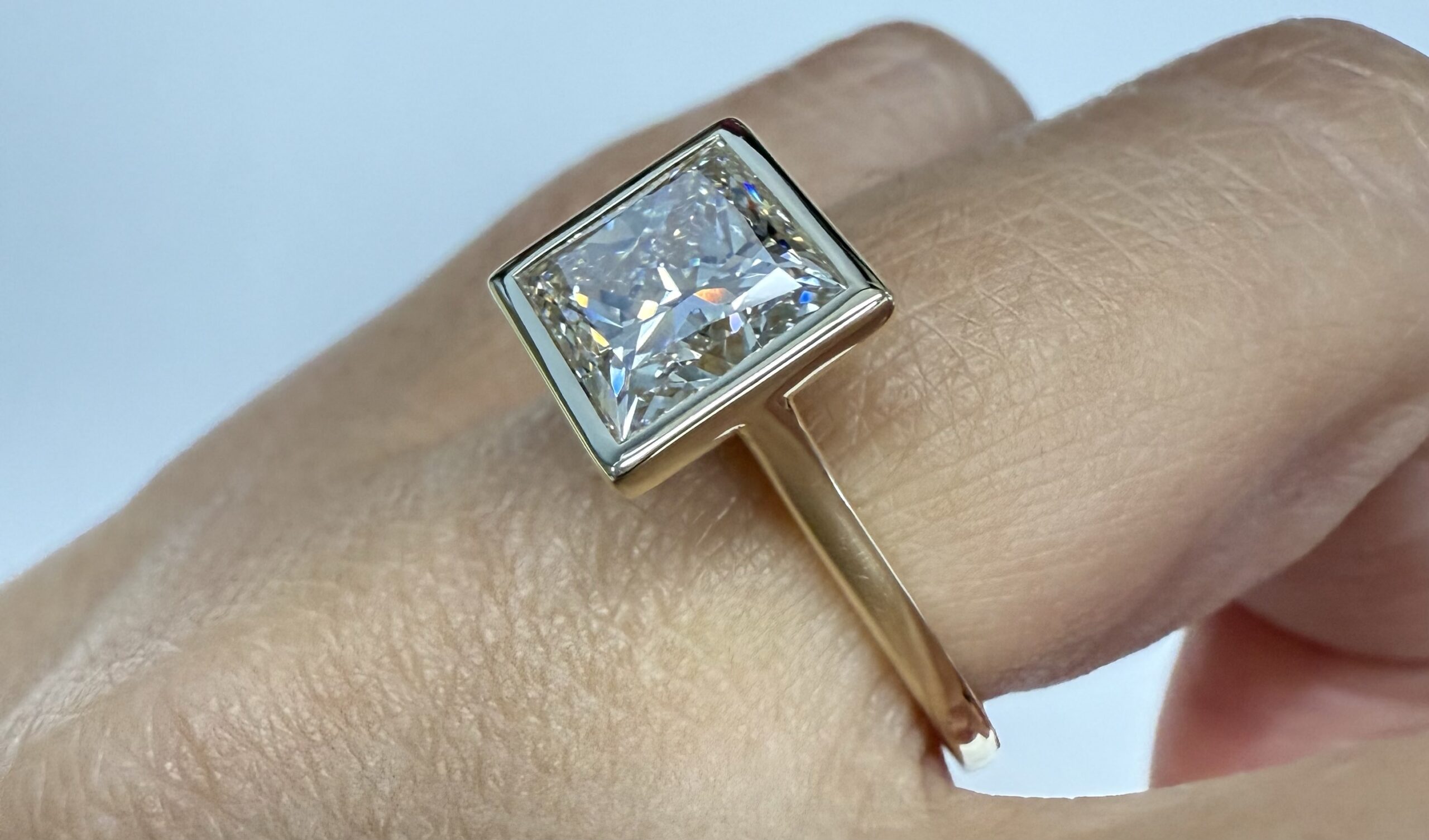 14k Yellow Gold IGI Certified 2.01 Carat Laboratory Grown Princess Cut Diamond Bezel Ring - Image 19