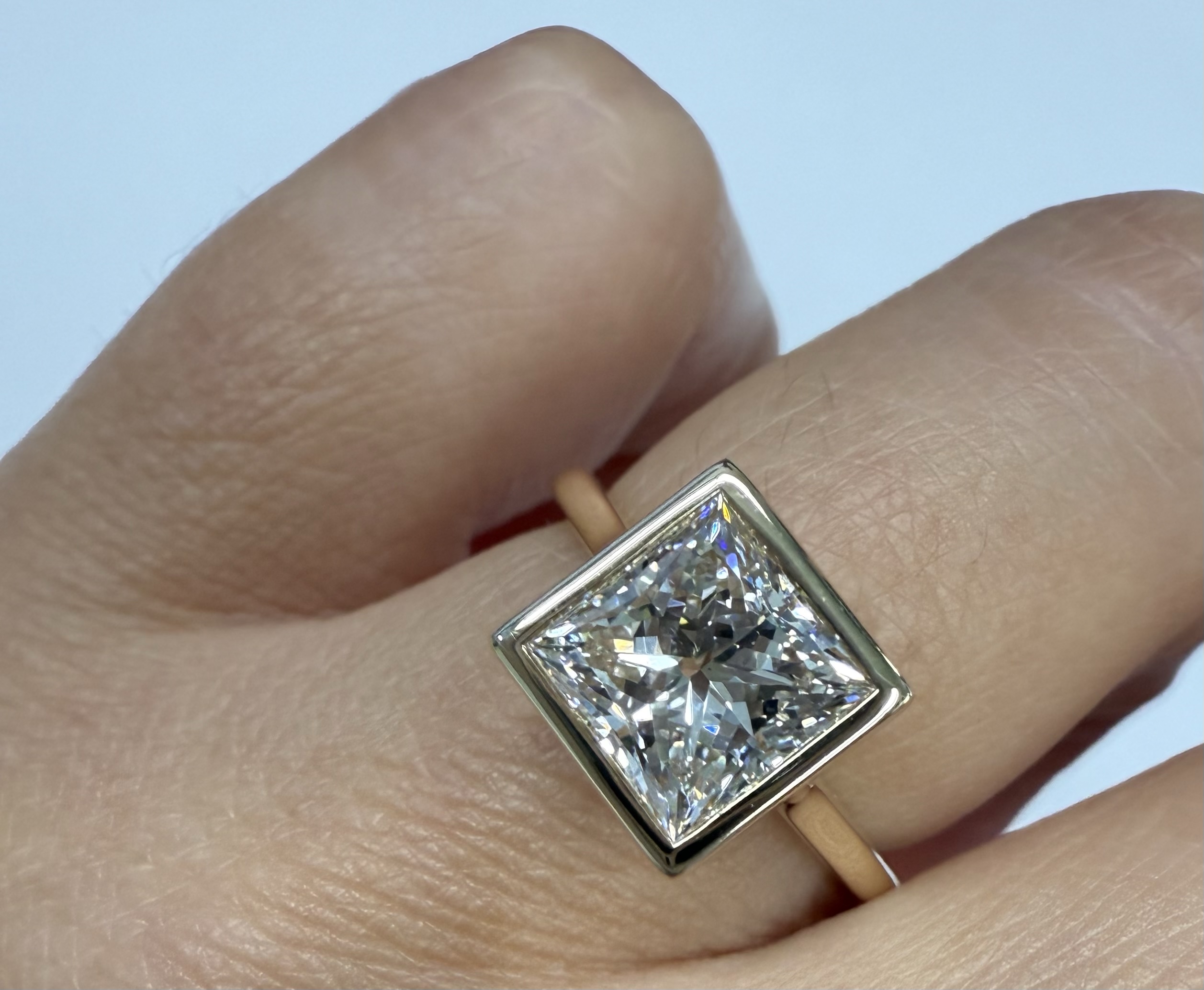 14k Yellow Gold IGI Certified 2.01 Carat Laboratory Grown Princess Cut Diamond Bezel Ring - Image 20