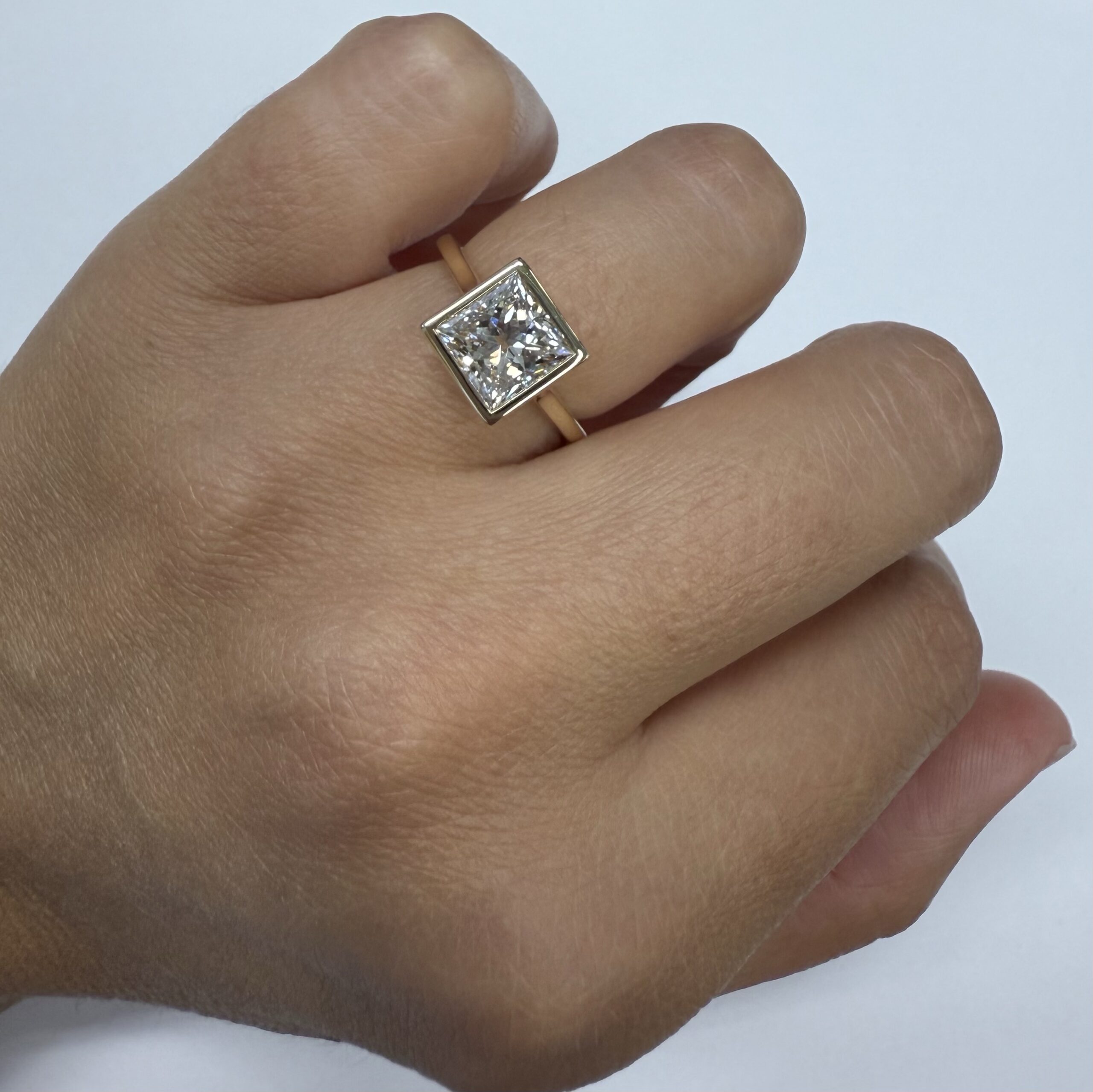 14k Yellow Gold IGI Certified 2.01 Carat Laboratory Grown Princess Cut Diamond Bezel Ring - Image 22