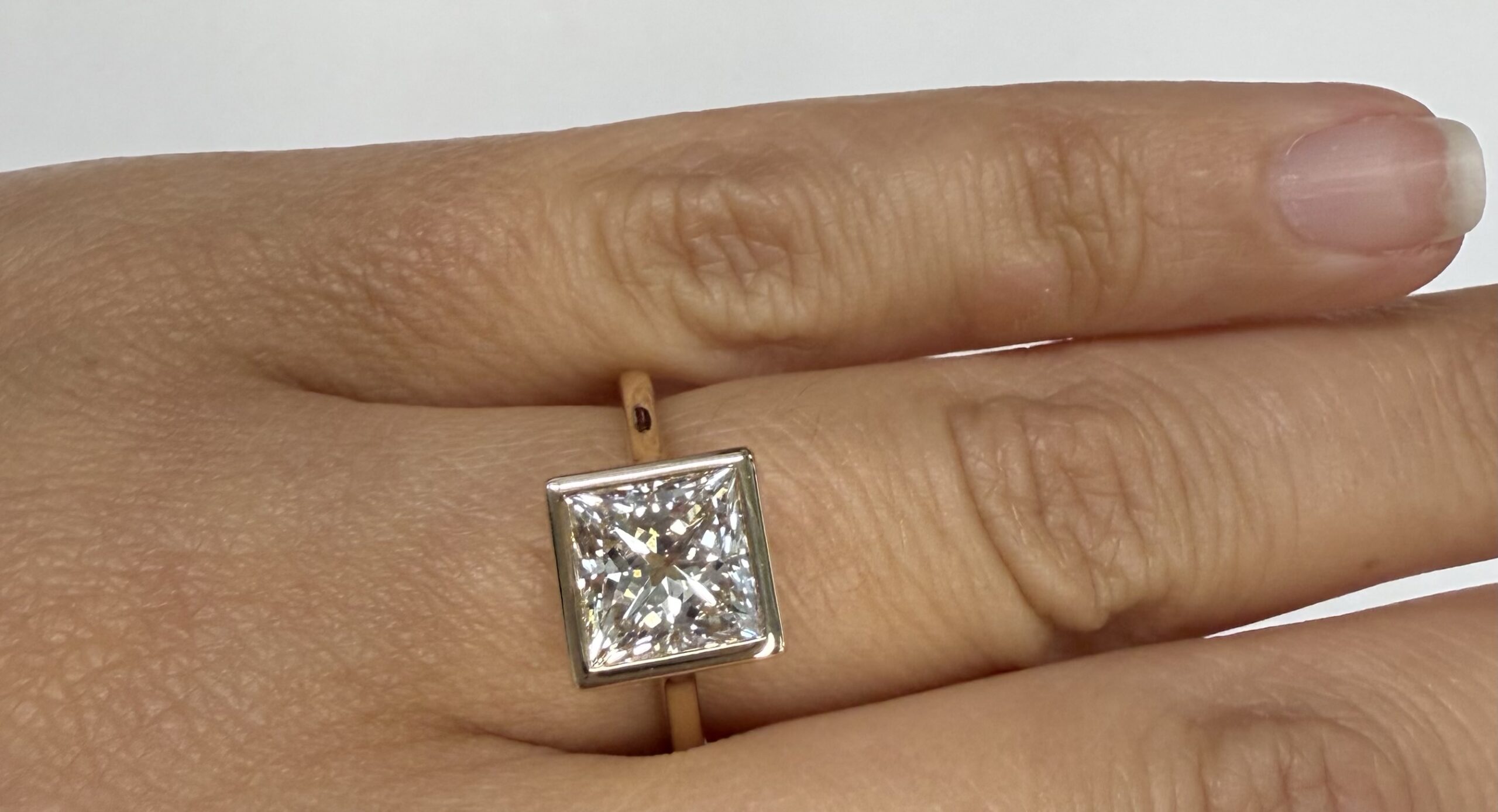 14k Yellow Gold IGI Certified 2.01 Carat Laboratory Grown Princess Cut Diamond Bezel Ring - Image 26