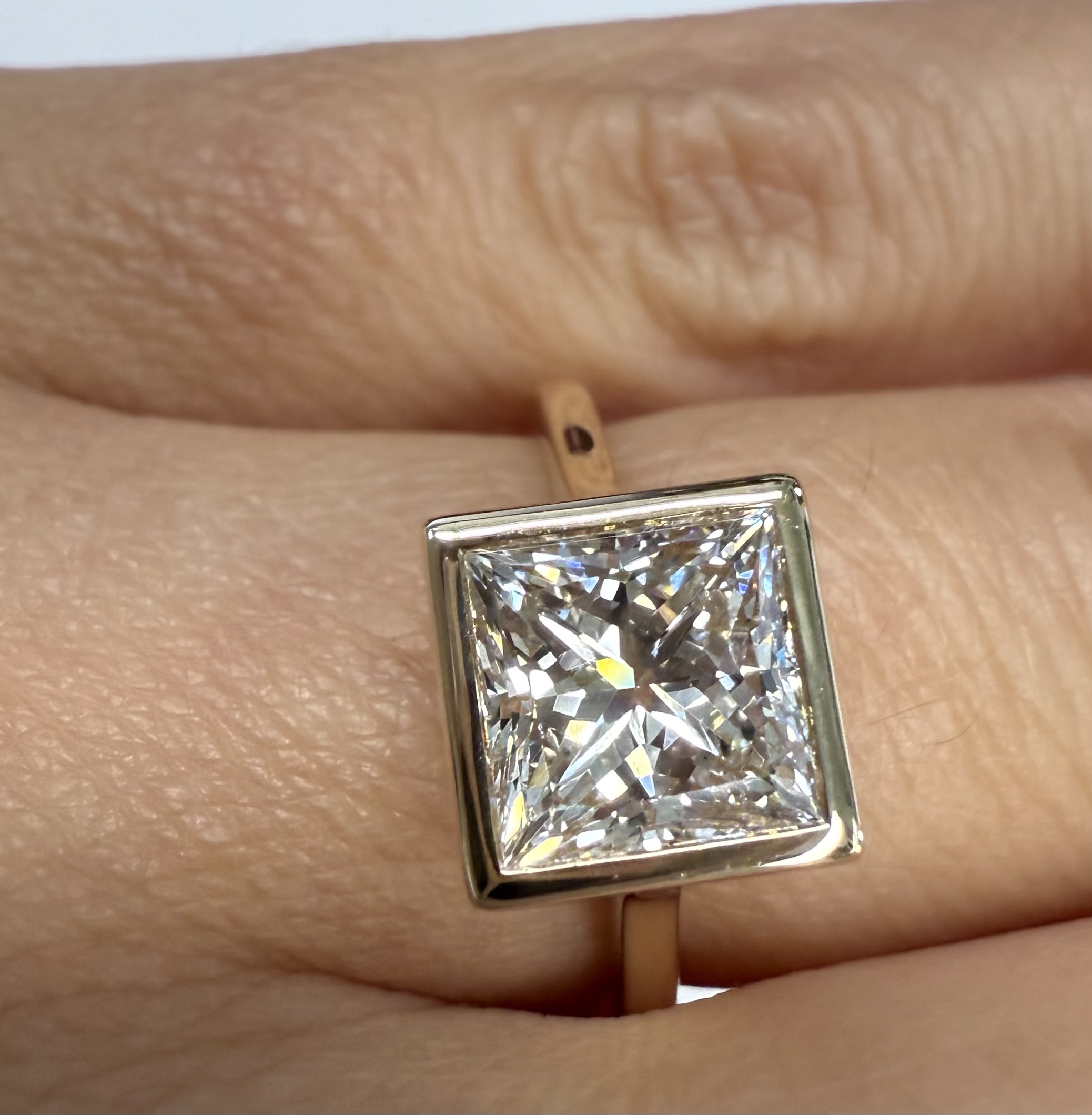 14k Yellow Gold IGI Certified 2.01 Carat Laboratory Grown Princess Cut Diamond Bezel Ring - Image 28