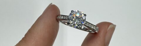 18k White Gold 6.5 MM CZ & Diamond Ring