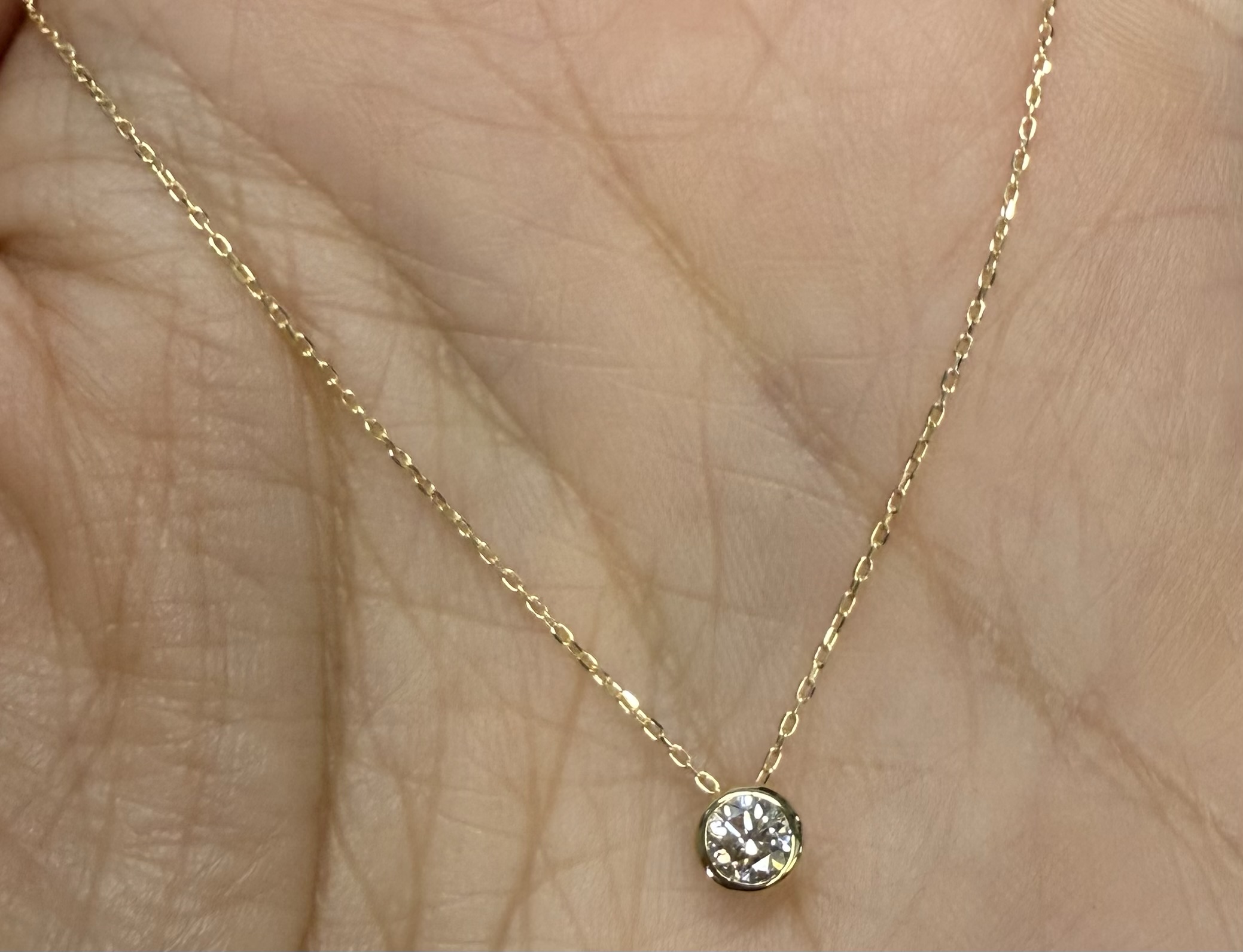 18k Yellow Gold Genuine .20 Cttw Round Brilliant Cut Diamond Bezel Pendant - Image 3