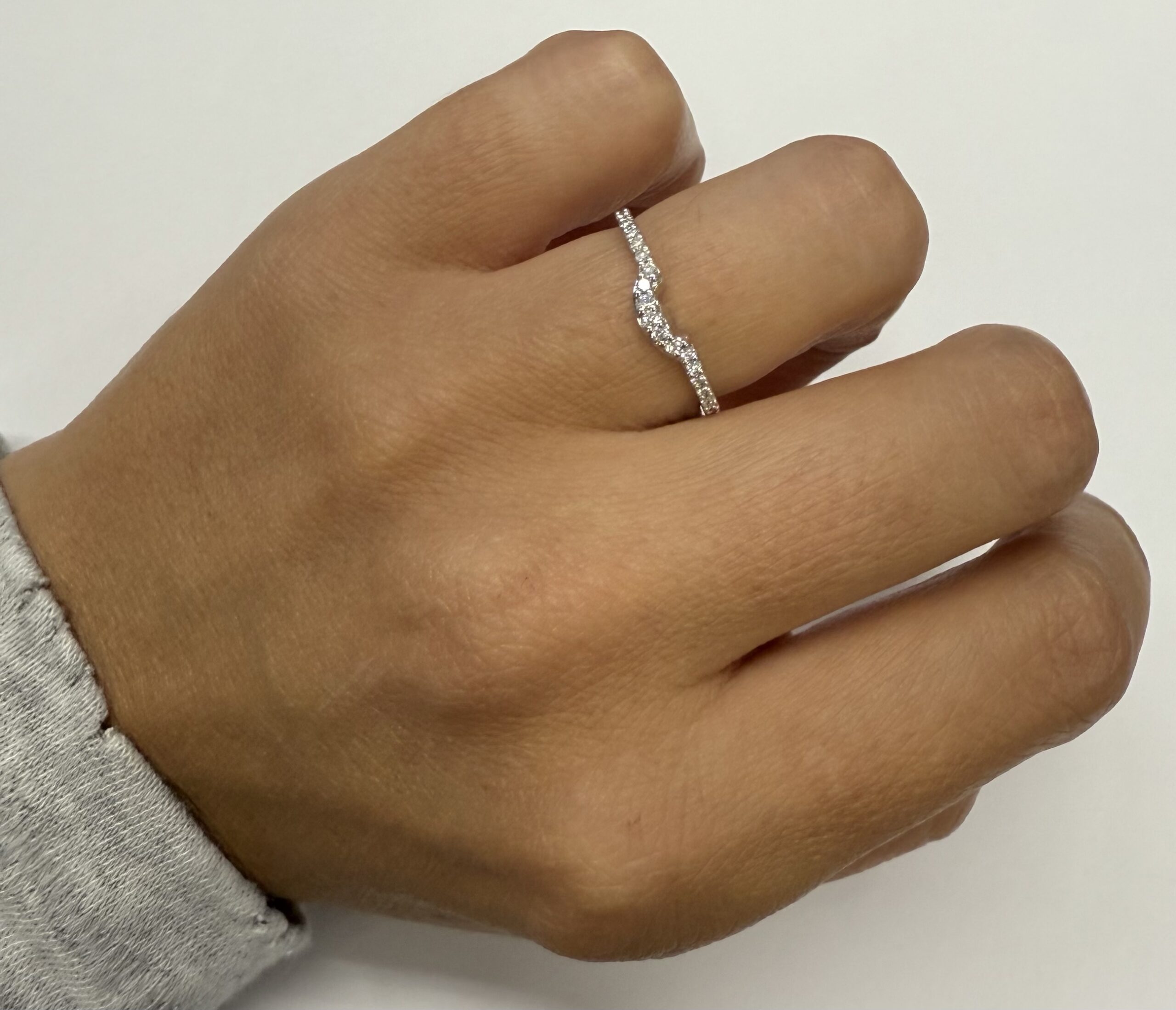 14k White Gold Genuine .14 Cttw Round Brilliant Cut Diamond Notched Band - Image 8