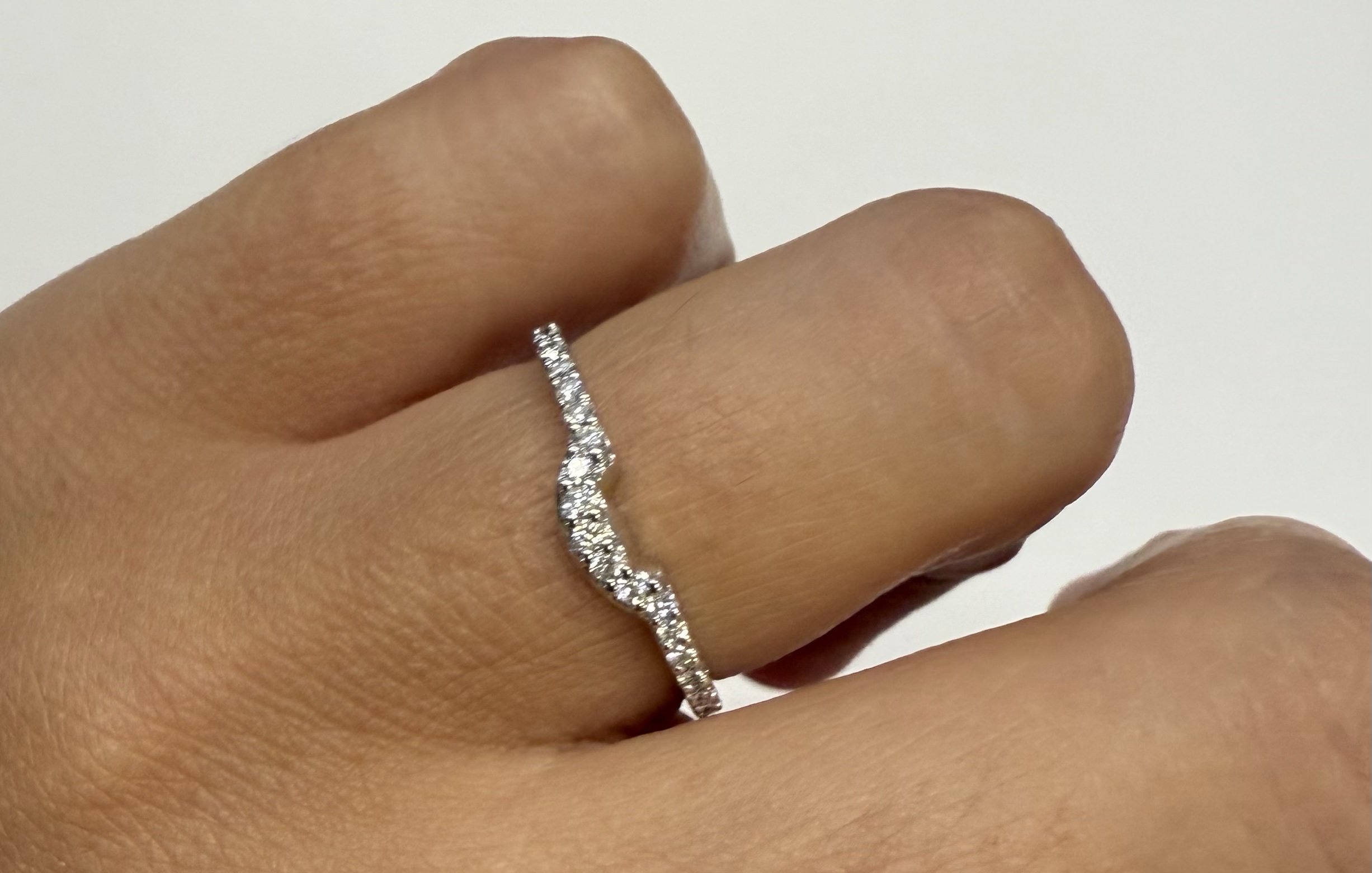 14k White Gold Genuine .14 Cttw Round Brilliant Cut Diamond Notched Band - Image 12