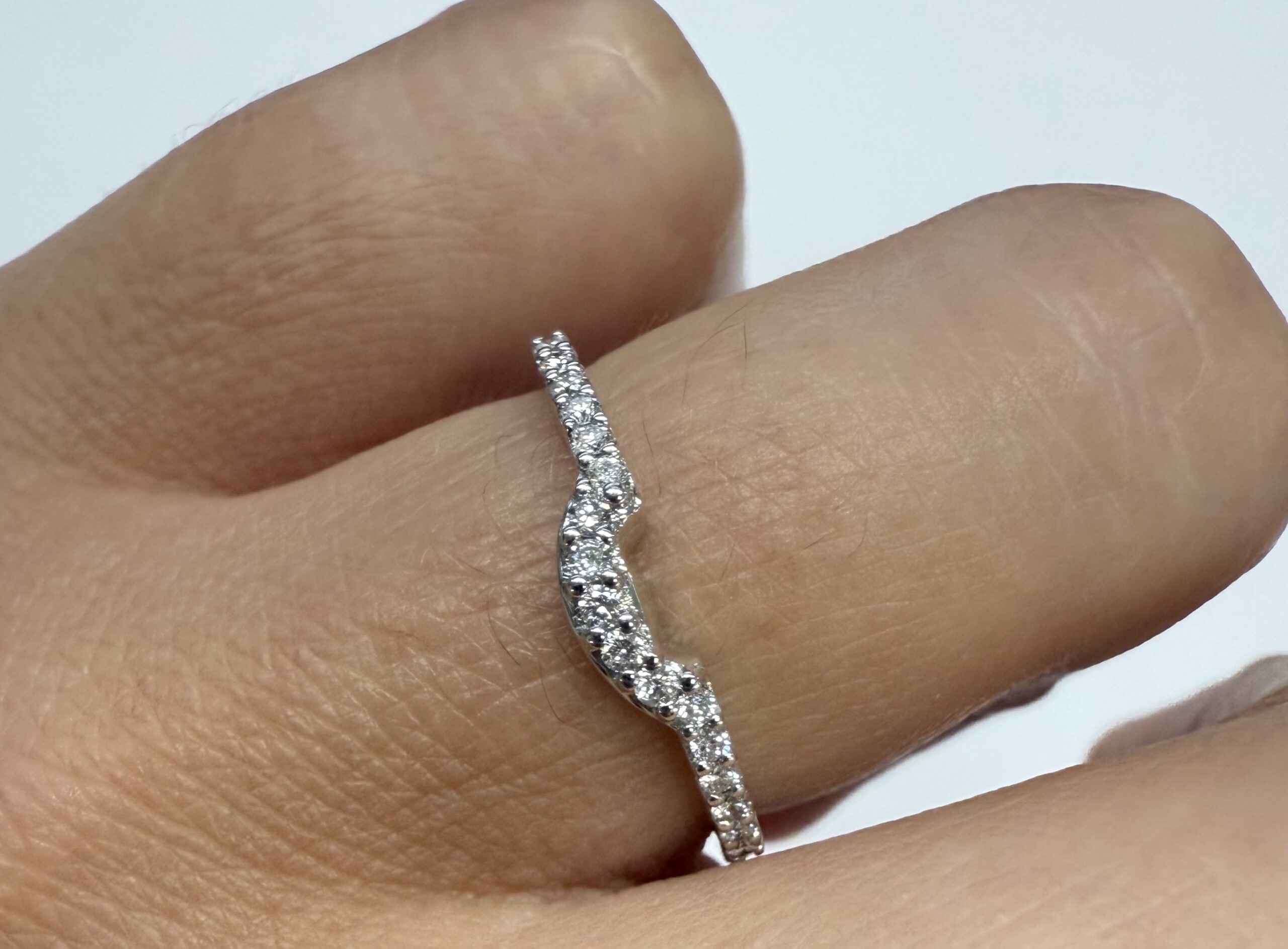 14k White Gold Genuine .14 Cttw Round Brilliant Cut Diamond Notched Band - Image 13