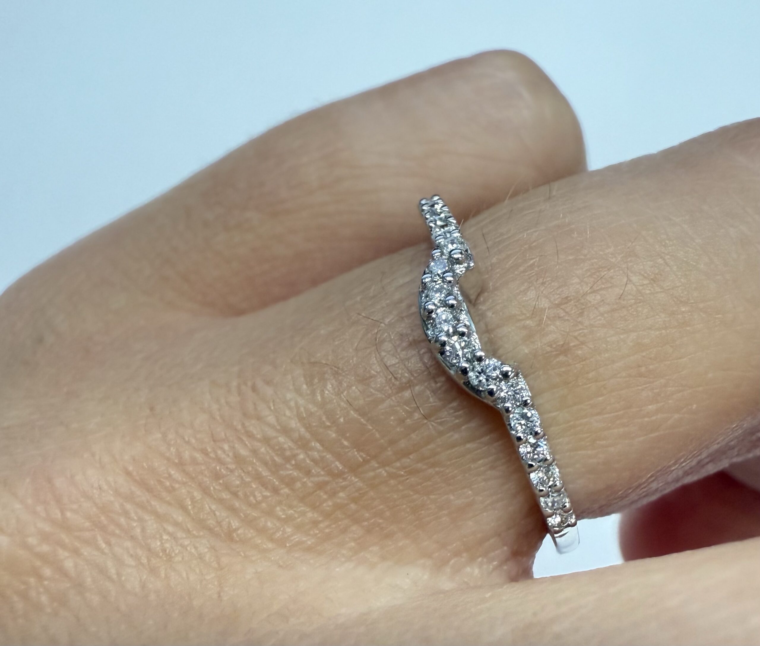 14k White Gold Genuine .14 Cttw Round Brilliant Cut Diamond Notched Band - Image 14