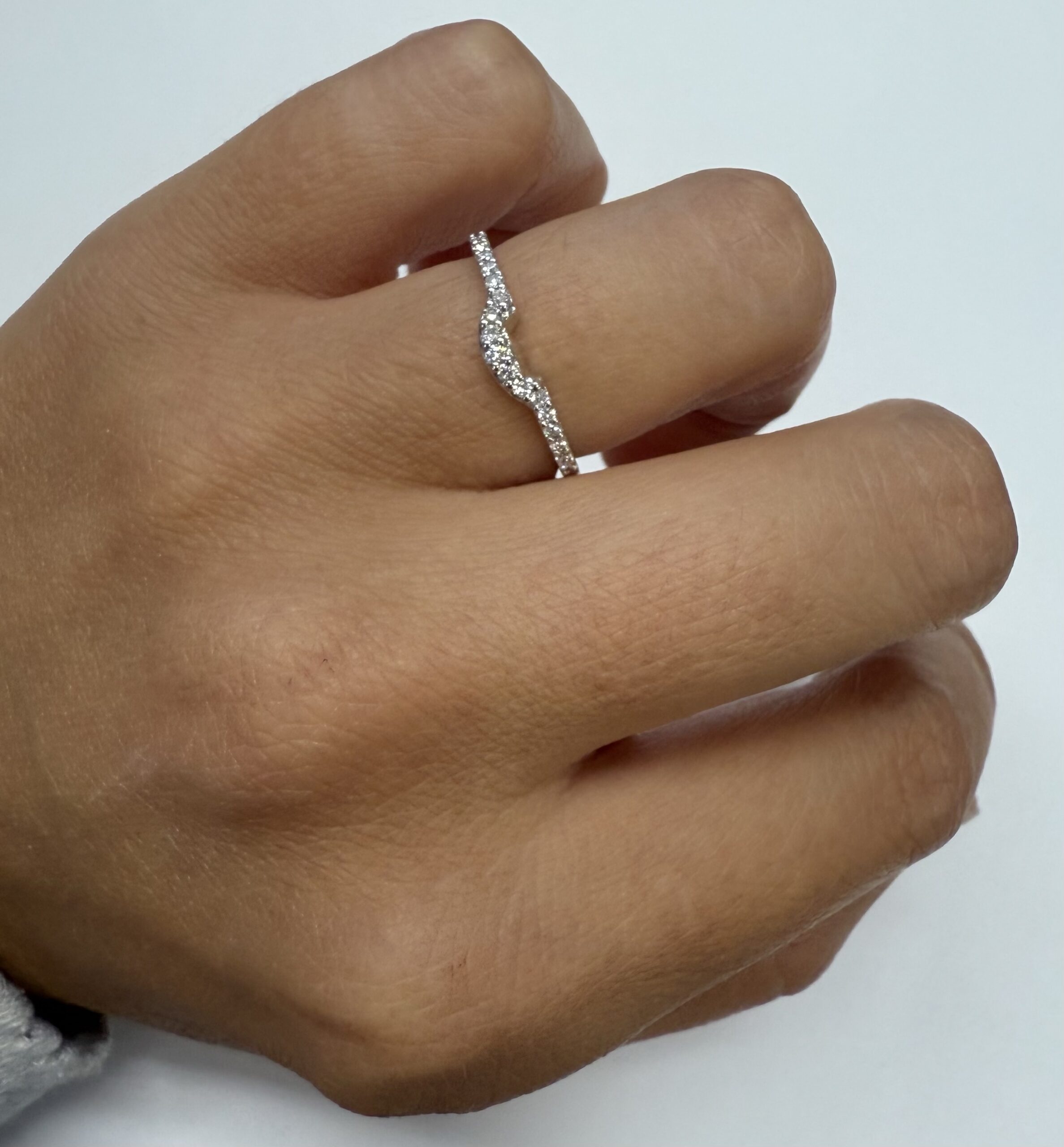 14k White Gold Genuine .14 Cttw Round Brilliant Cut Diamond Notched Band - Image 15