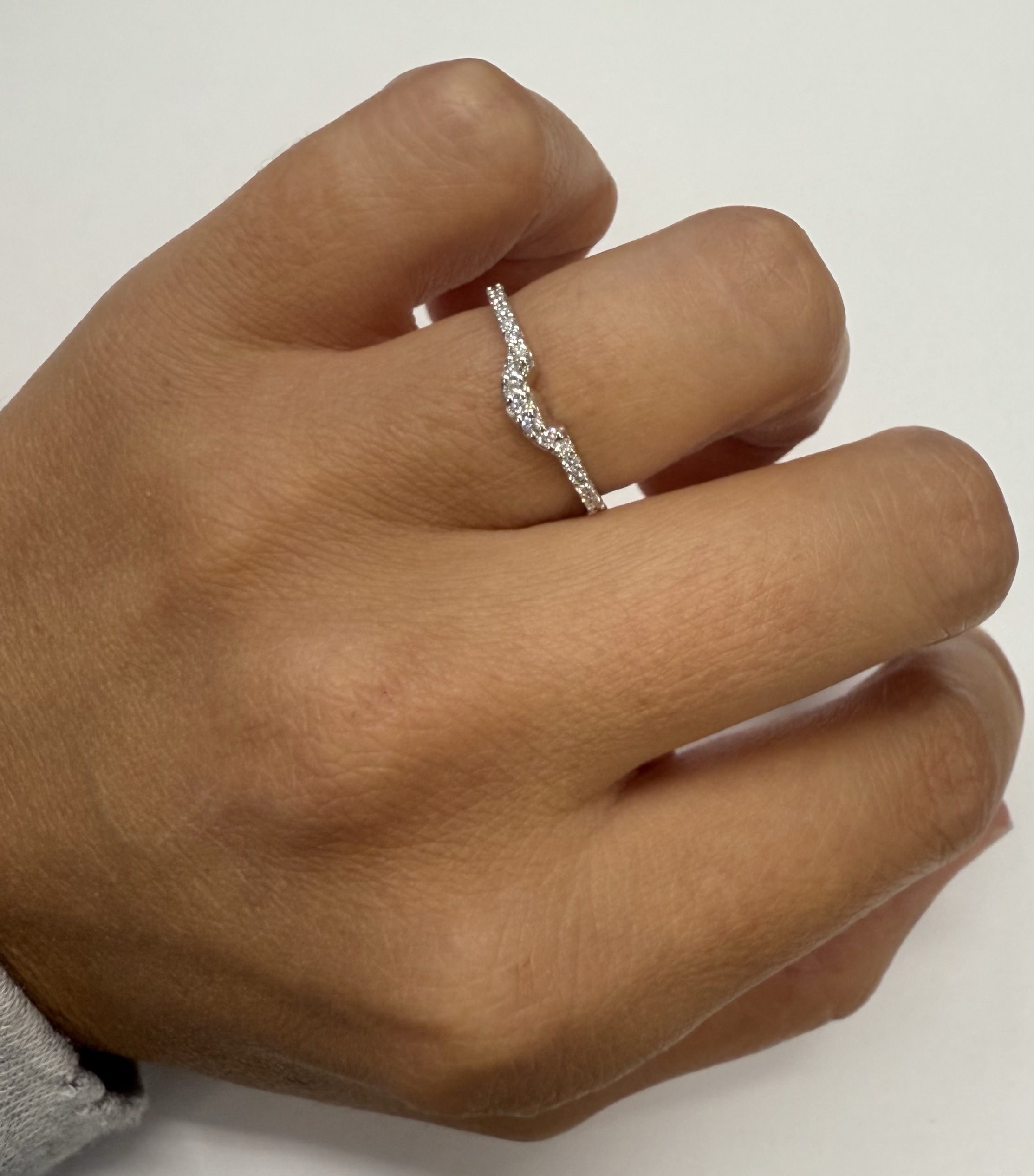 14k White Gold Genuine .14 Cttw Round Brilliant Cut Diamond Notched Band - Image 16