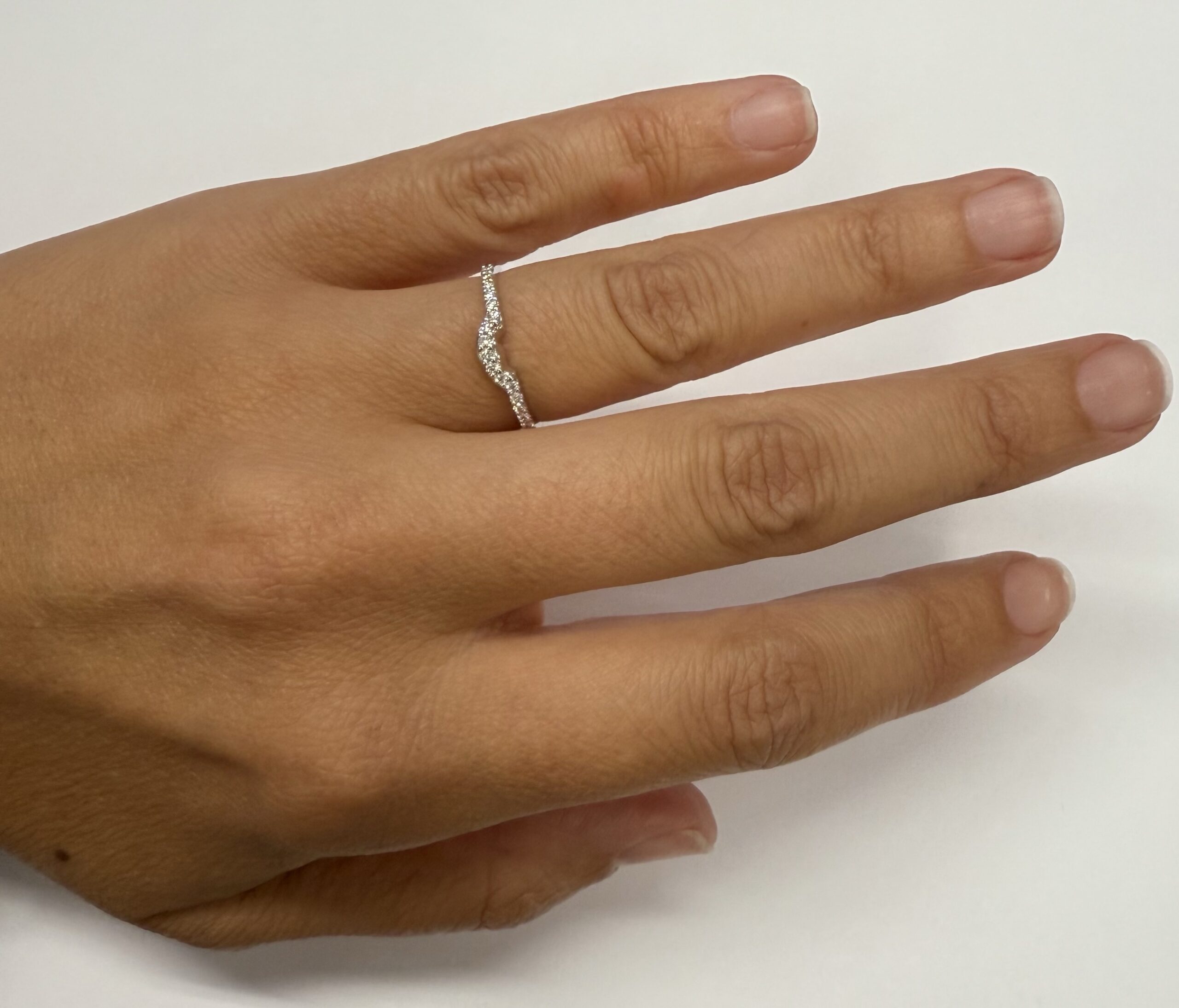 14k White Gold Genuine .14 Cttw Round Brilliant Cut Diamond Notched Band - Image 17