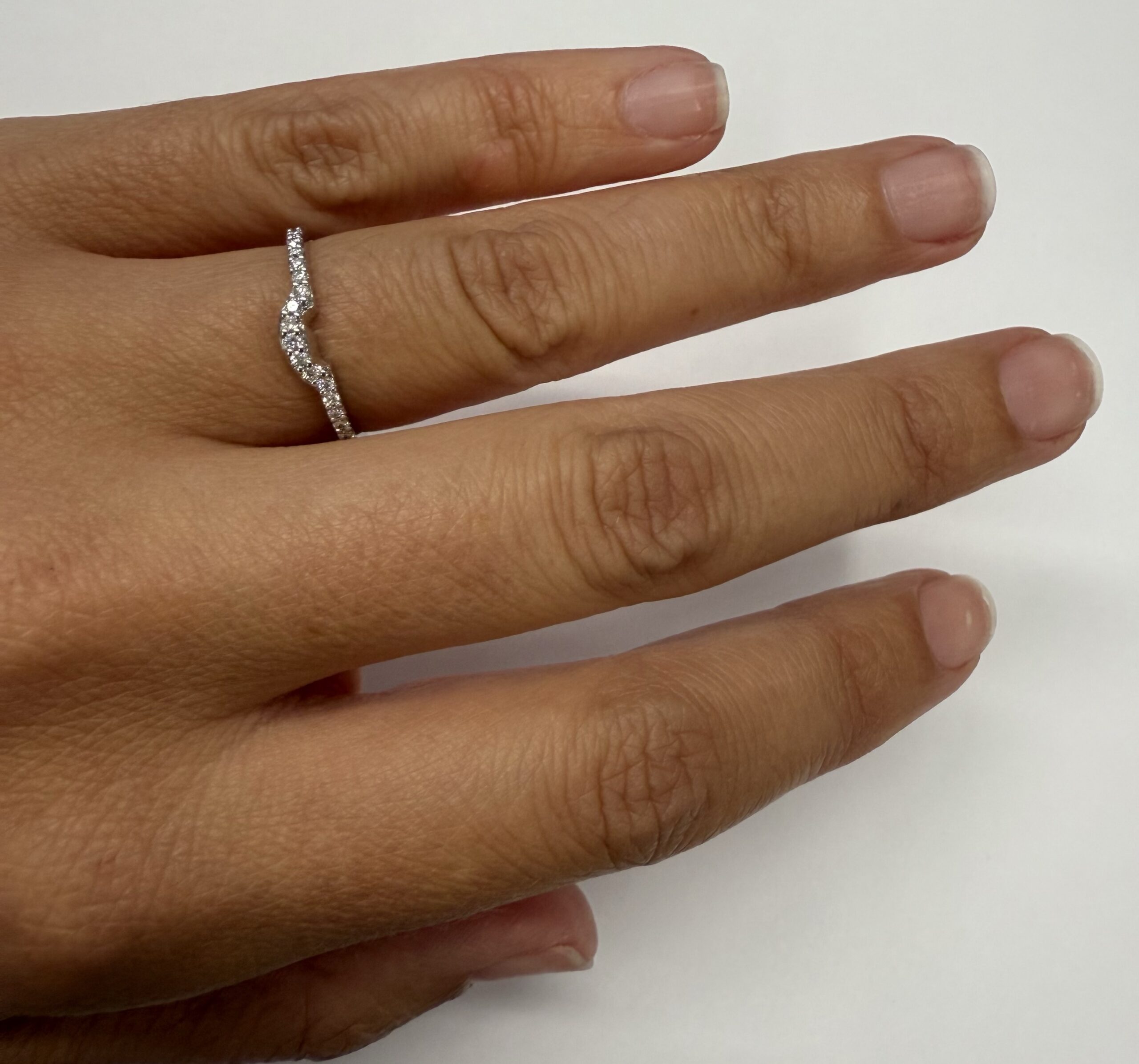 14k White Gold Genuine .14 Cttw Round Brilliant Cut Diamond Notched Band - Image 18