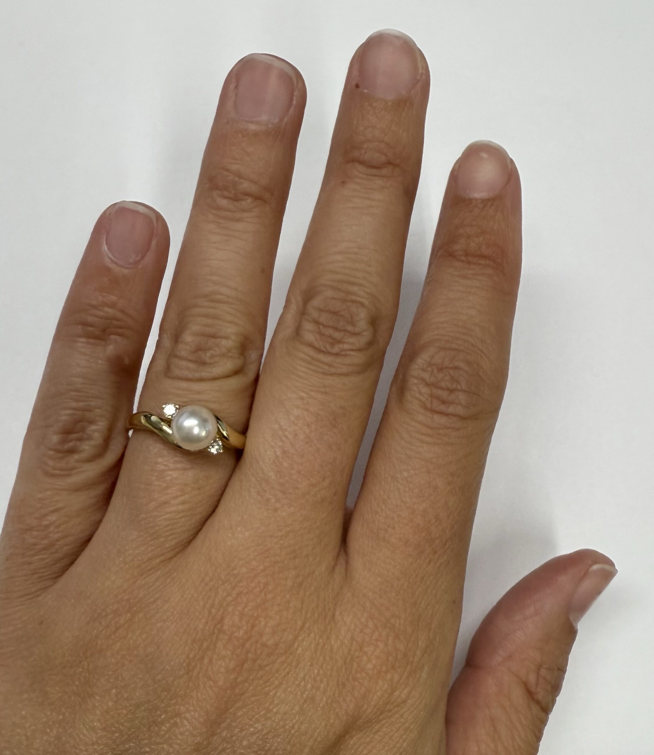 14k Yellow Gold 6 MM Cultured Pearl & Genuine .08 Cttw Round Brilliant Cut Diamond Ring - Image 19