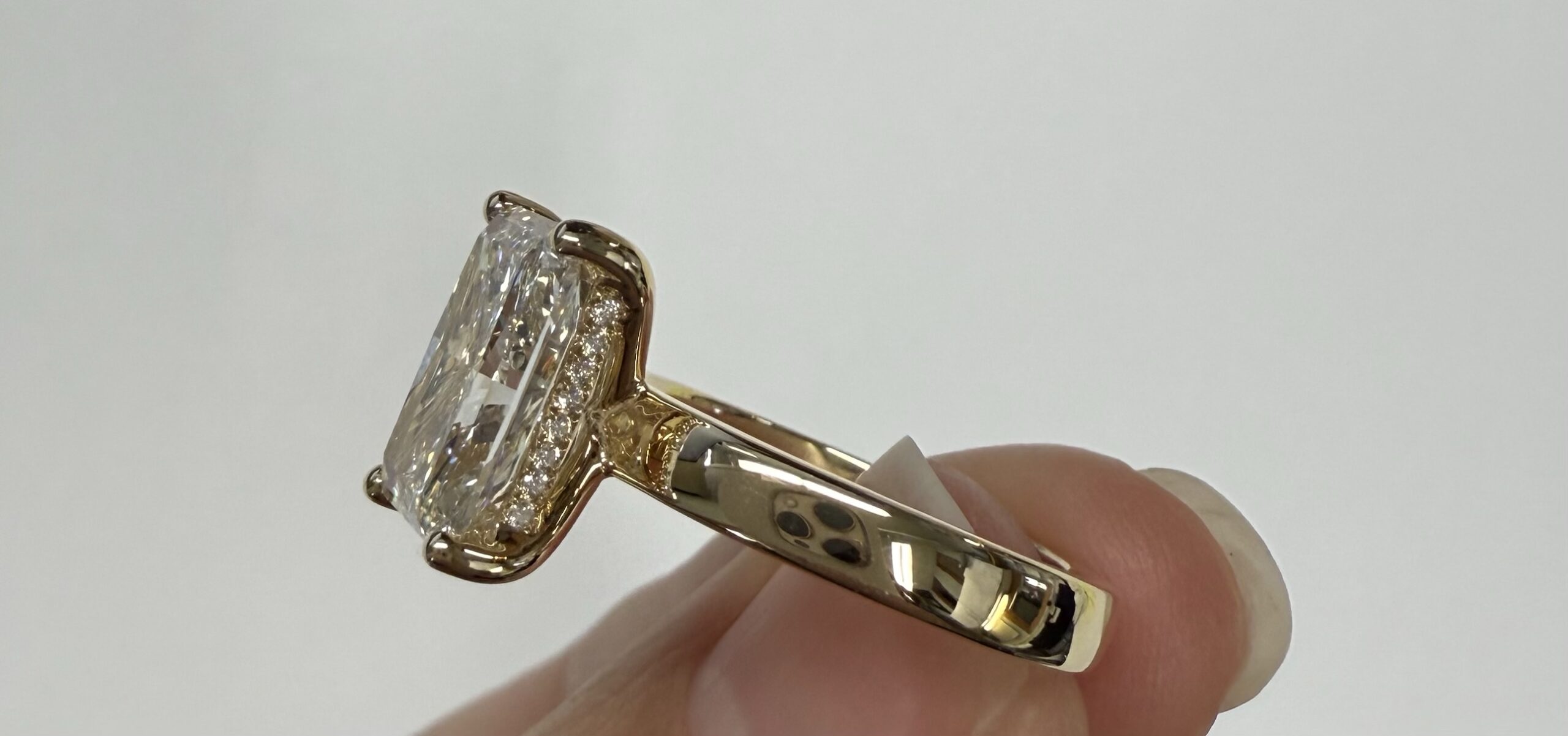 14k Yellow Gold IGI Certified Laboratory Grown 3.23 Carat Cushion Brilliant Cut Diamond Solitaire With Hidden Halo - Image 6