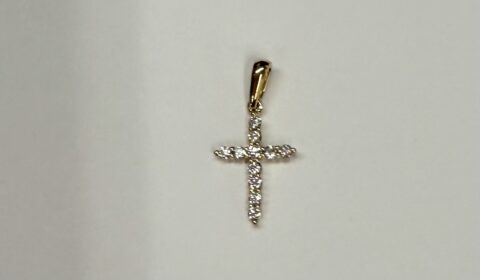 14k Yellow Gold Genuine .10 Cttw Round Brilliant Cut Diamond Tiny Cross Pendant