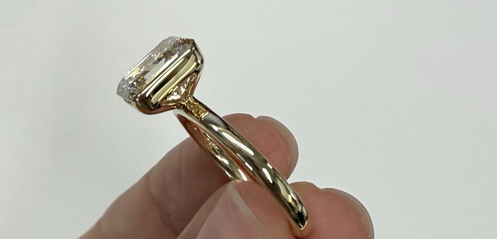 14k Yellow Gold Genuine IGI Certified Laboratory Grown 2.41 Carat Emerald Cut Diamond Partial Bezel Ring - Image 12