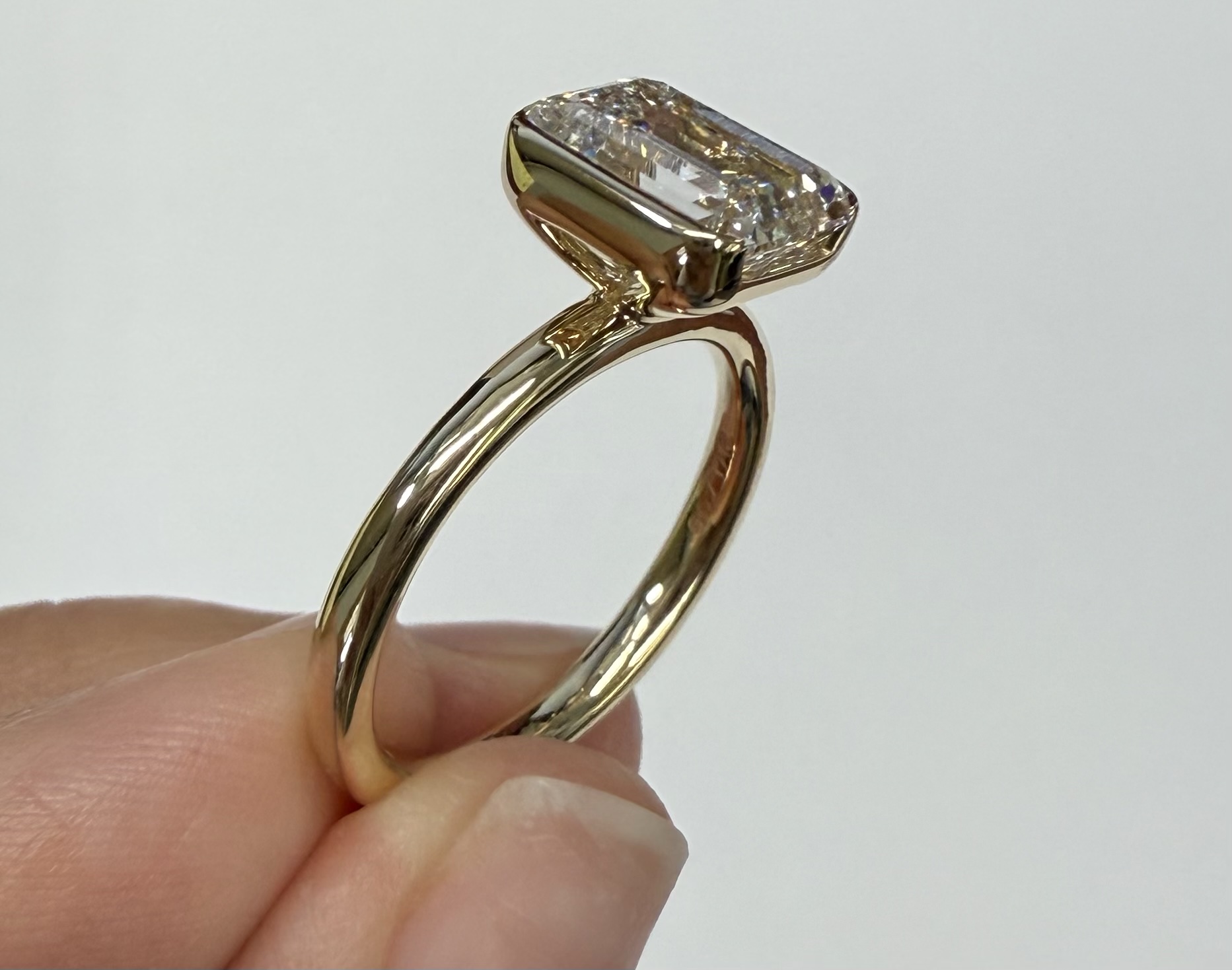 14k Yellow Gold Genuine IGI Certified Laboratory Grown 2.41 Carat Emerald Cut Diamond Partial Bezel Ring - Image 9