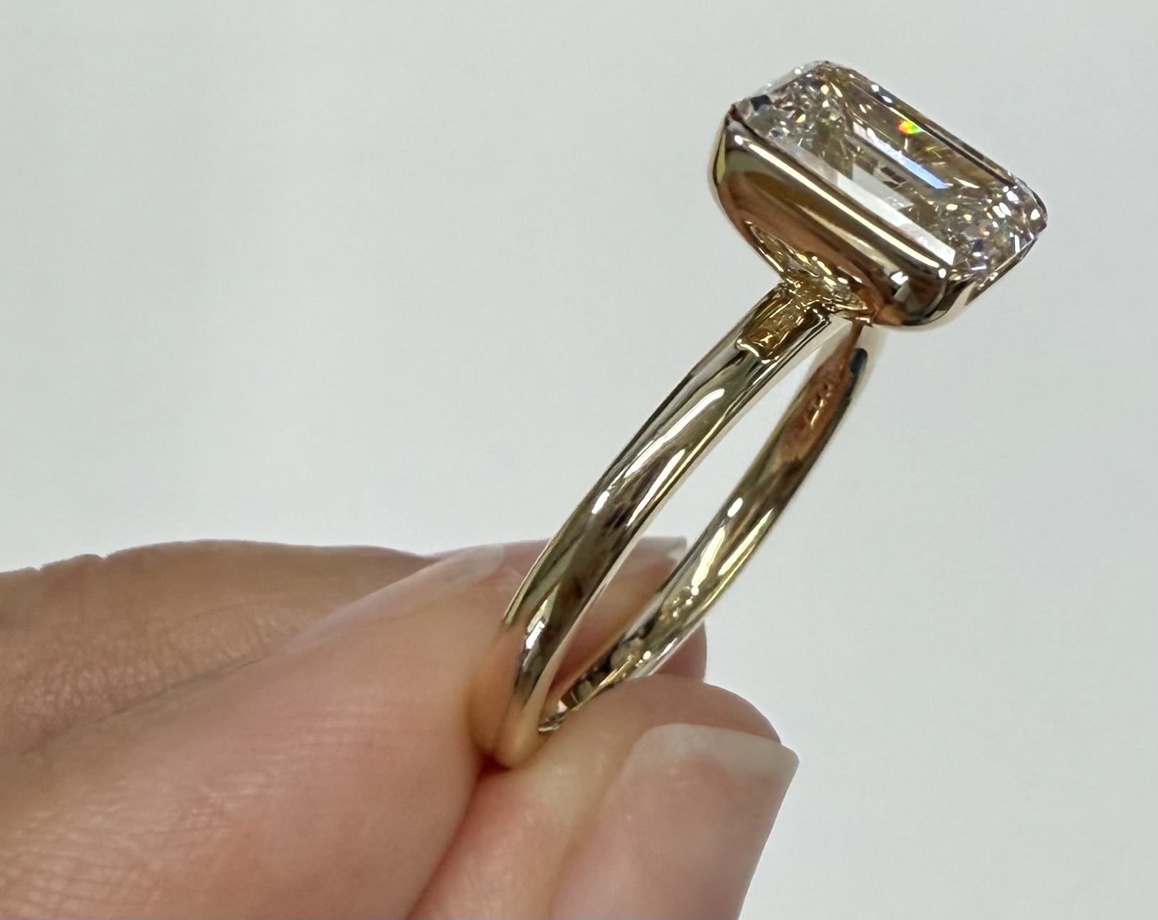 14k Yellow Gold Genuine IGI Certified Laboratory Grown 2.41 Carat Emerald Cut Diamond Partial Bezel Ring - Image 13