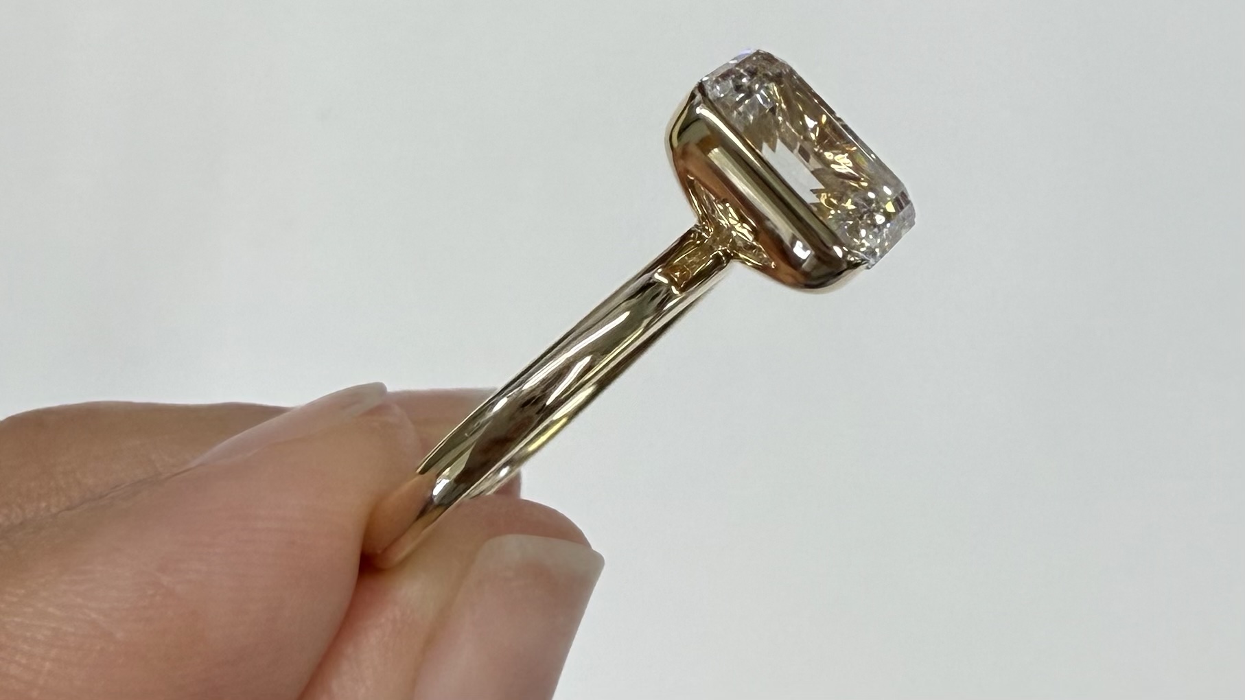 14k Yellow Gold Genuine IGI Certified Laboratory Grown 2.41 Carat Emerald Cut Diamond Partial Bezel Ring - Image 14