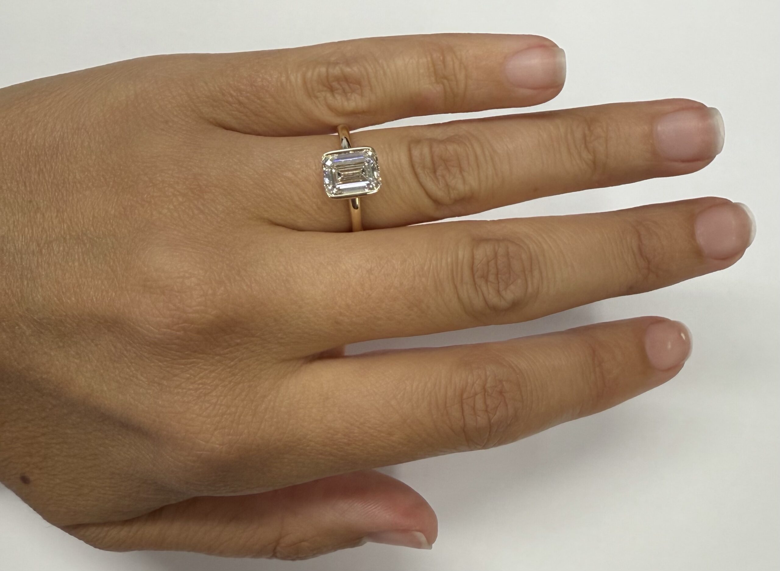 14k Yellow Gold Genuine IGI Certified Laboratory Grown 2.41 Carat Emerald Cut Diamond Partial Bezel Ring - Image 15