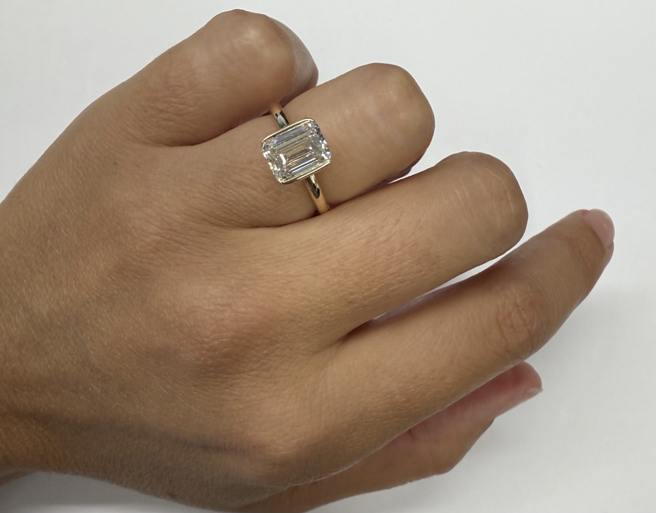 14k Yellow Gold Genuine IGI Certified Laboratory Grown 2.41 Carat Emerald Cut Diamond Partial Bezel Ring - Image 16