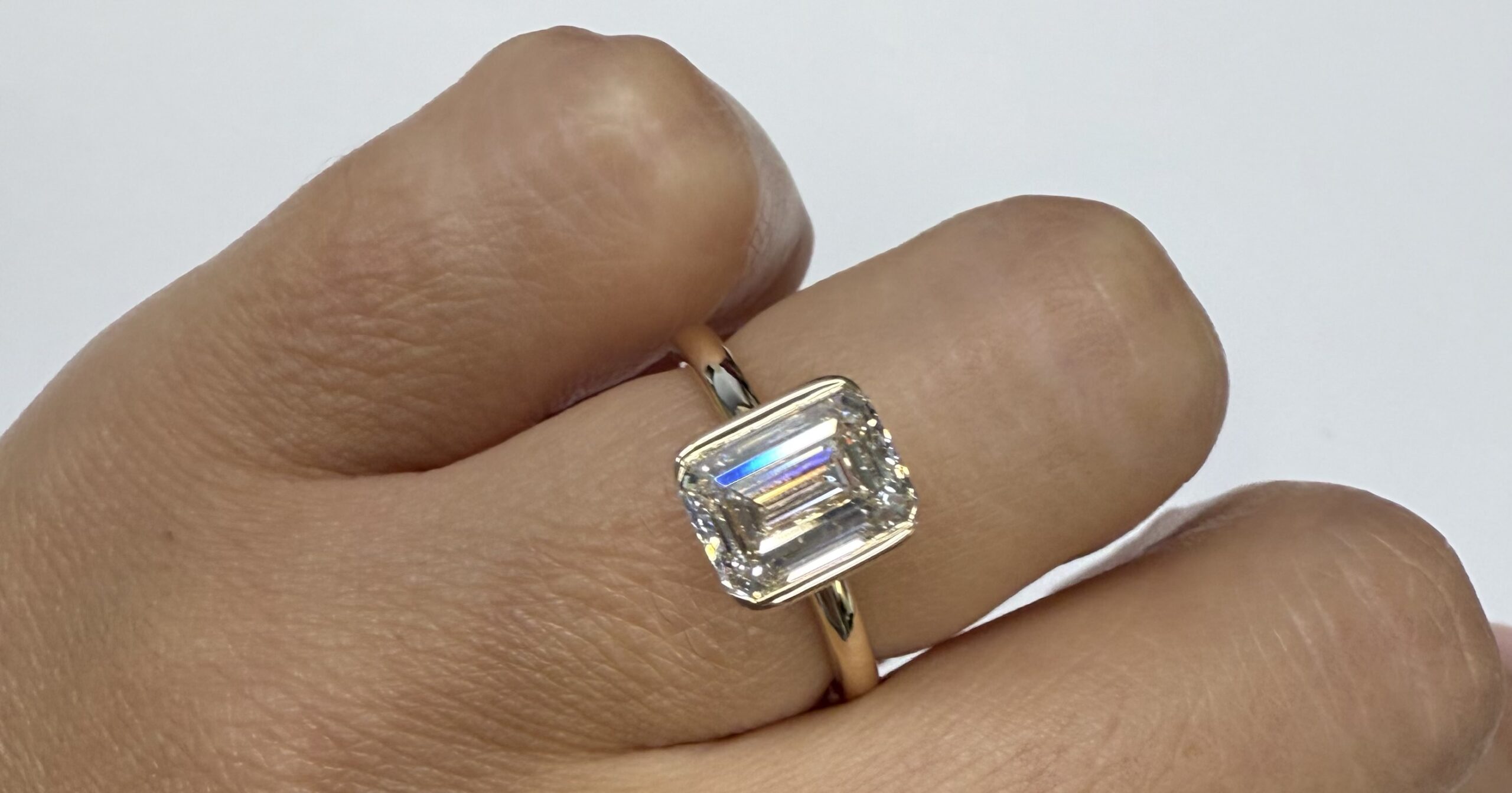 14k Yellow Gold Genuine IGI Certified Laboratory Grown 2.41 Carat Emerald Cut Diamond Partial Bezel Ring - Image 17