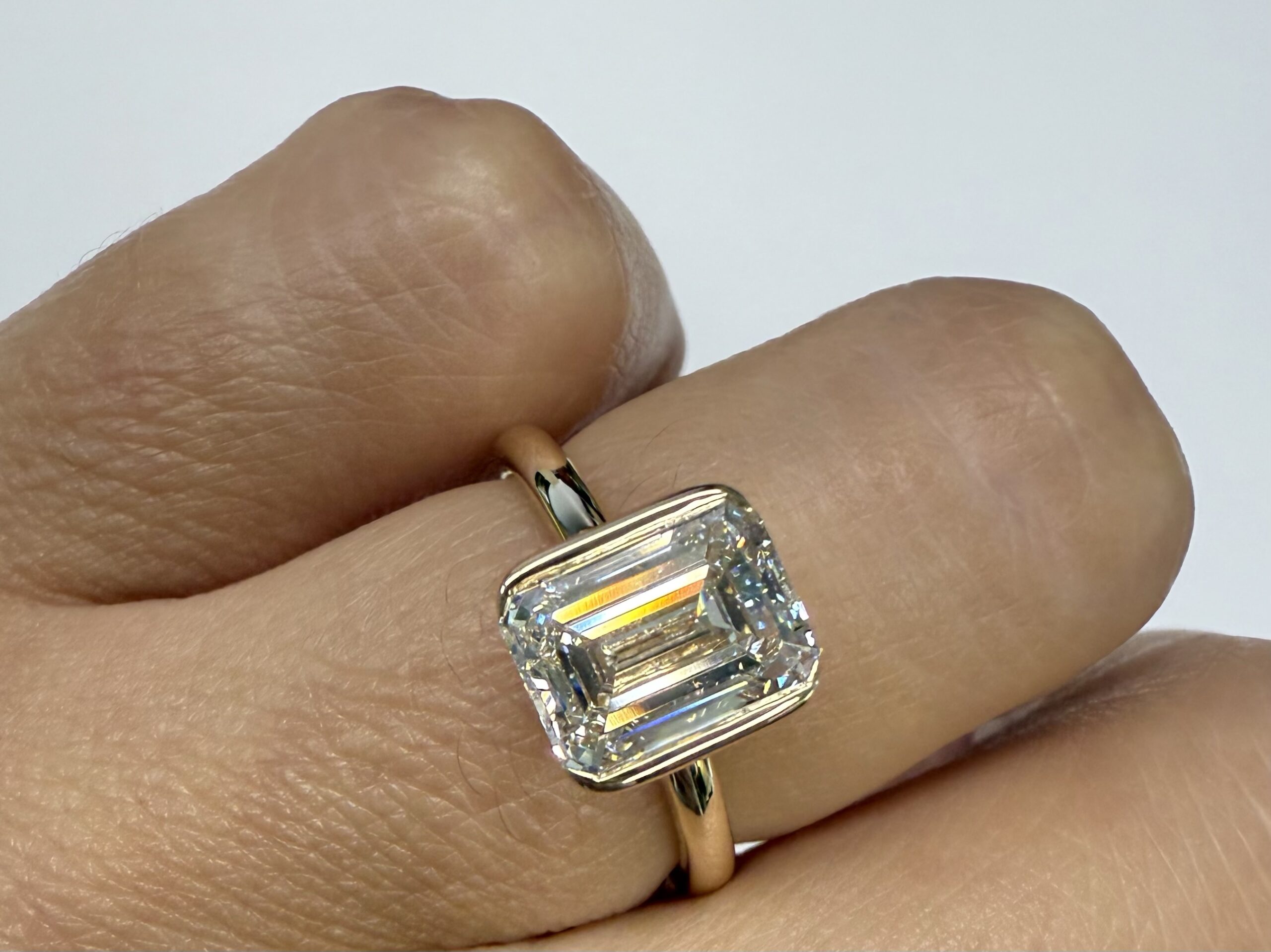 14k Yellow Gold Genuine IGI Certified Laboratory Grown 2.41 Carat Emerald Cut Diamond Partial Bezel Ring - Image 18