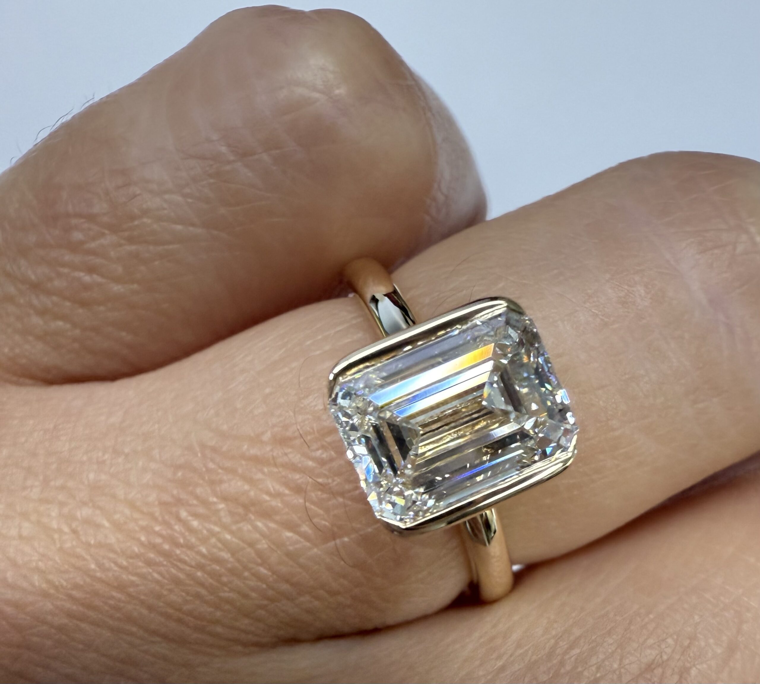 14k Yellow Gold Genuine IGI Certified Laboratory Grown 2.41 Carat Emerald Cut Diamond Partial Bezel Ring - Image 19