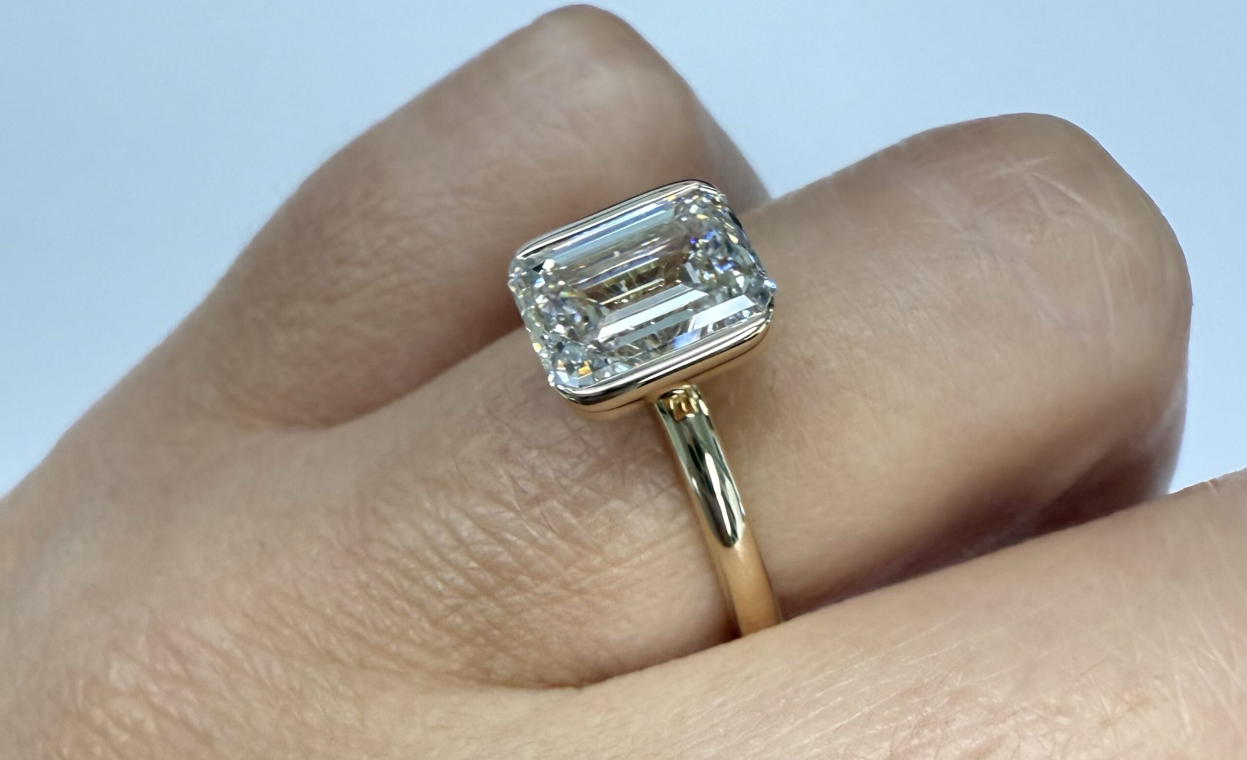 14k Yellow Gold Genuine IGI Certified Laboratory Grown 2.41 Carat Emerald Cut Diamond Partial Bezel Ring - Image 20