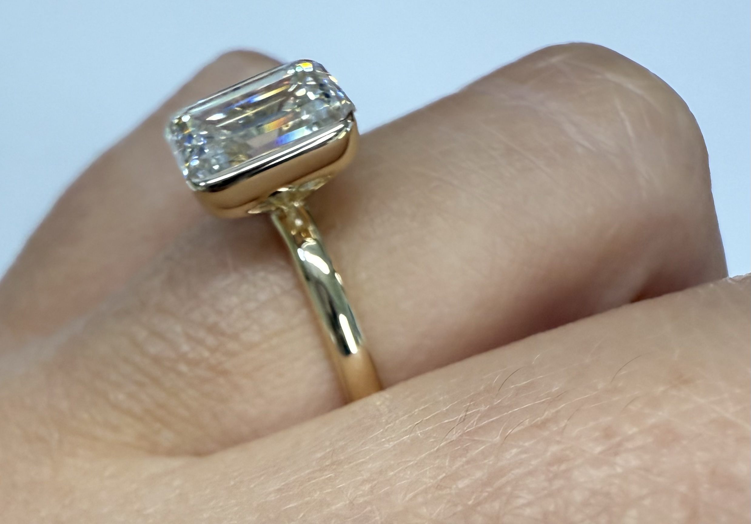 14k Yellow Gold Genuine IGI Certified Laboratory Grown 2.41 Carat Emerald Cut Diamond Partial Bezel Ring - Image 21