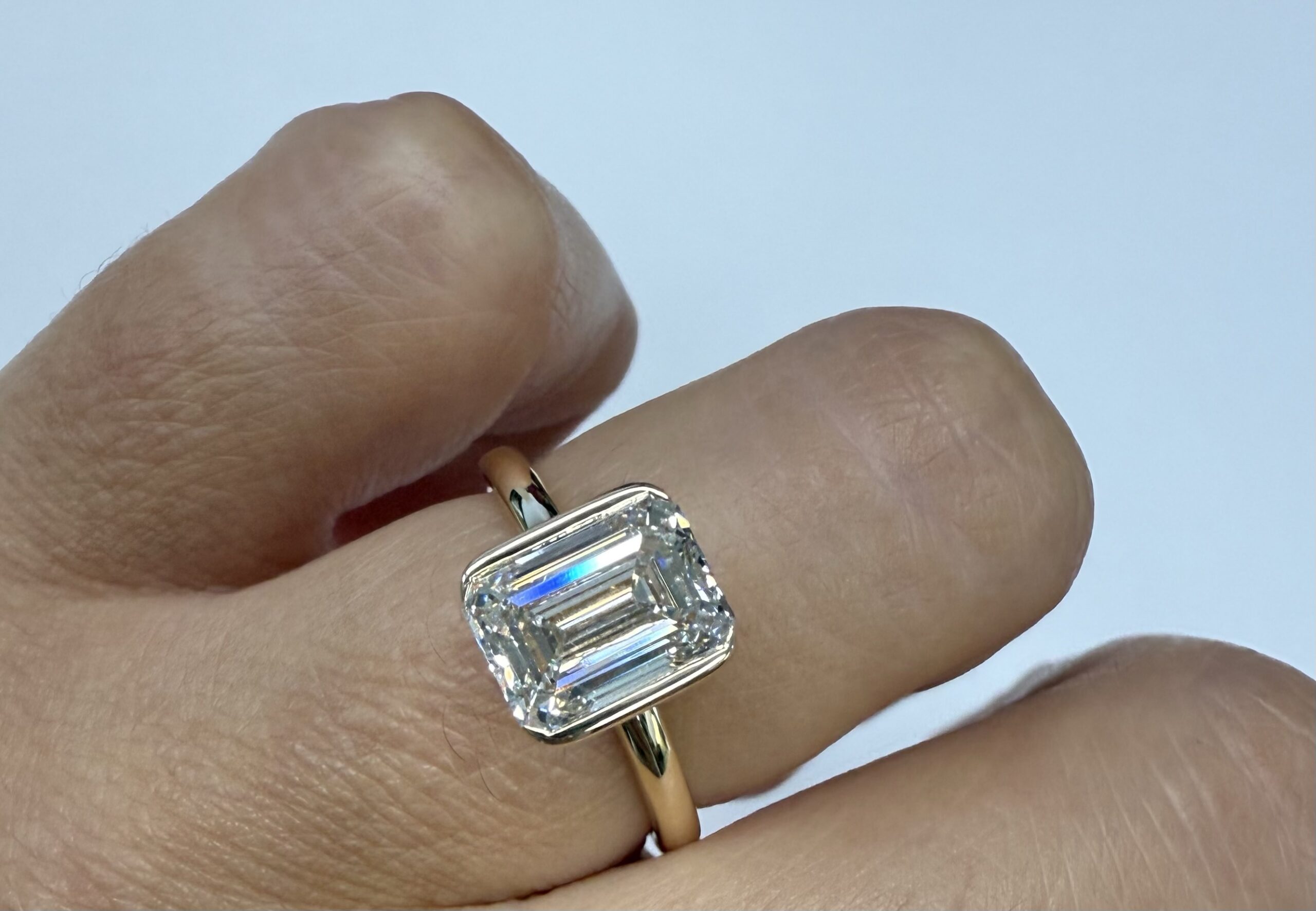 14k Yellow Gold Genuine IGI Certified Laboratory Grown 2.41 Carat Emerald Cut Diamond Partial Bezel Ring - Image 23