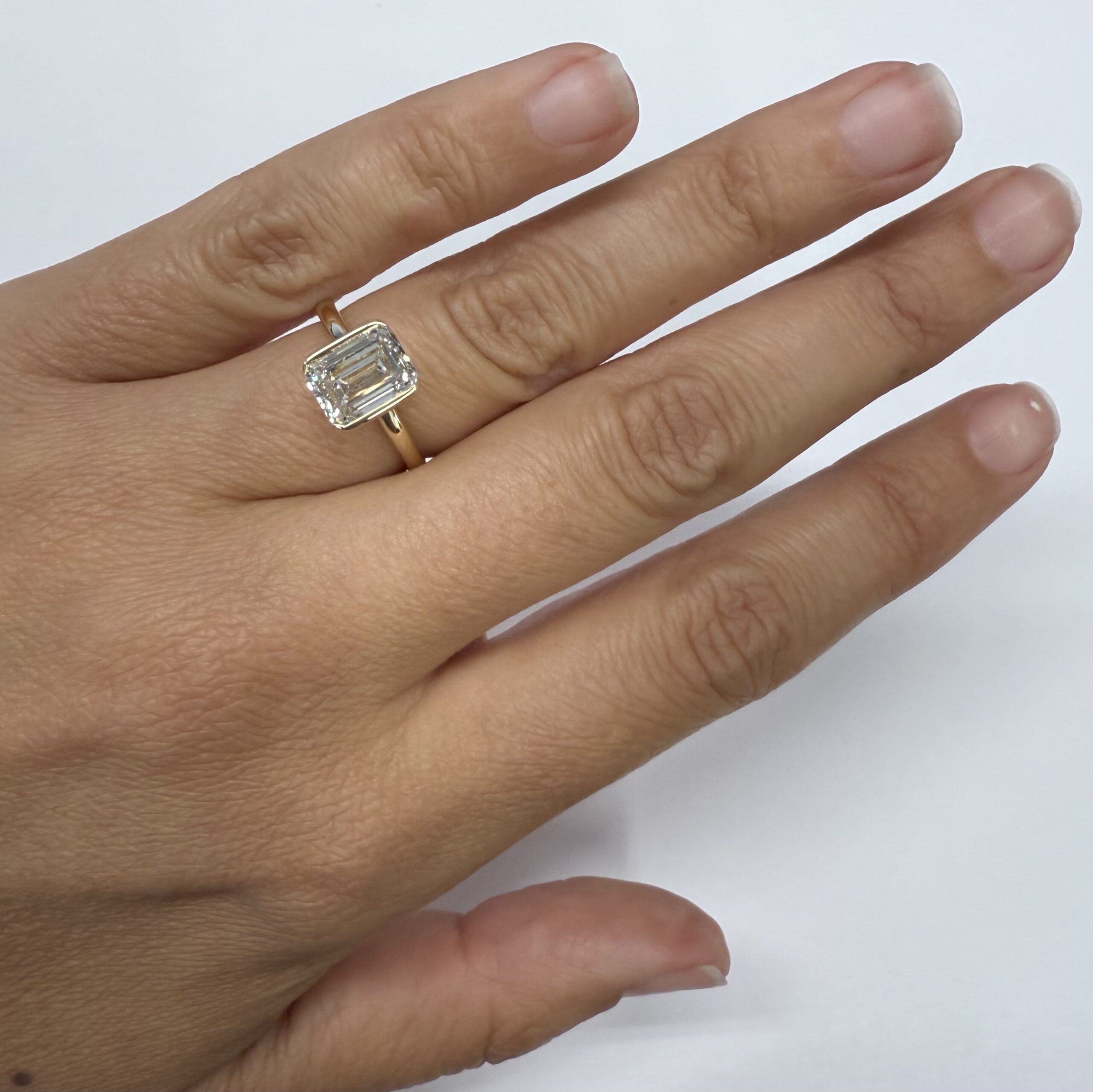 14k Yellow Gold Genuine IGI Certified Laboratory Grown 2.41 Carat Emerald Cut Diamond Partial Bezel Ring - Image 24