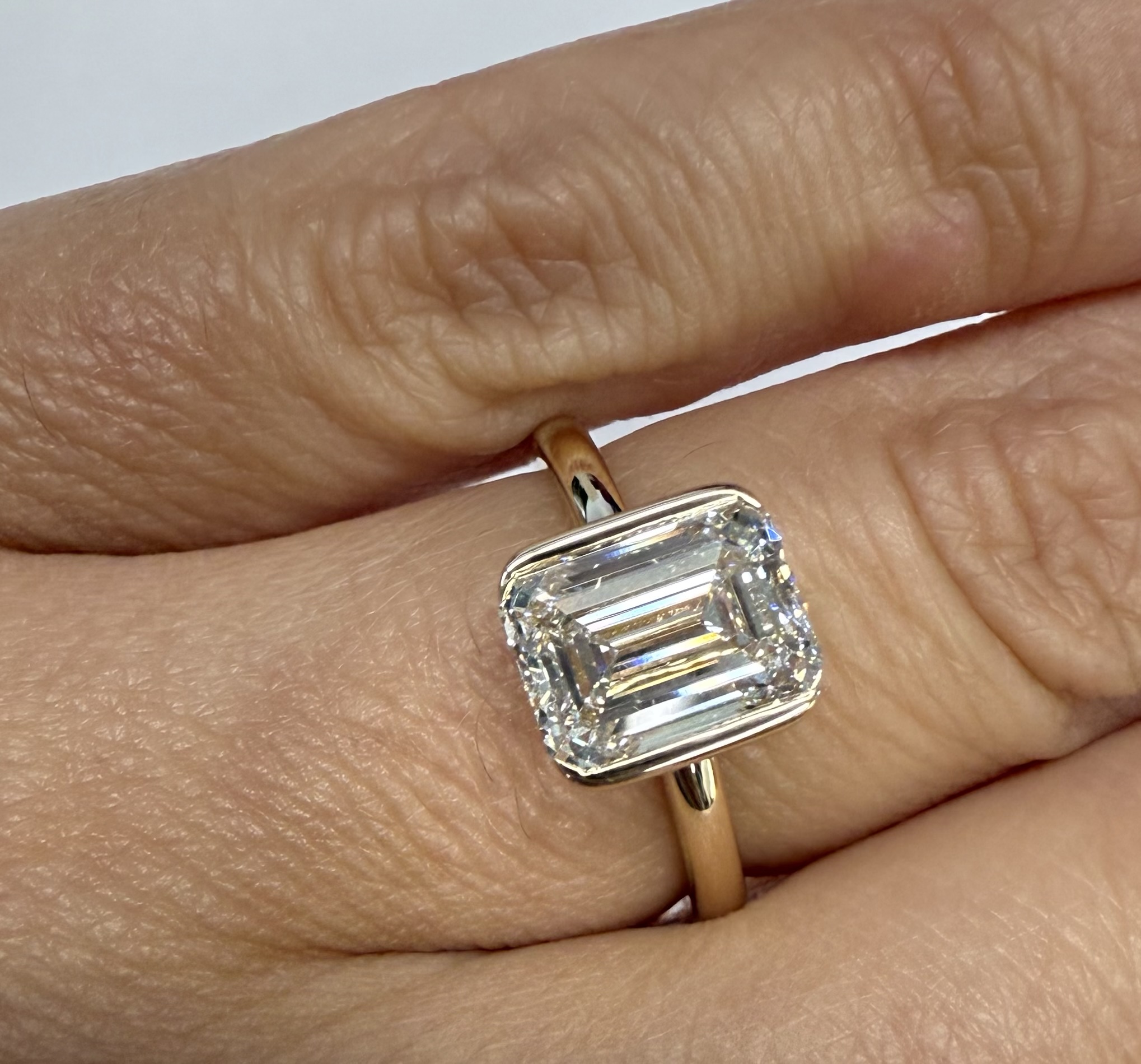 14k Yellow Gold Genuine IGI Certified Laboratory Grown 2.41 Carat Emerald Cut Diamond Partial Bezel Ring - Image 26