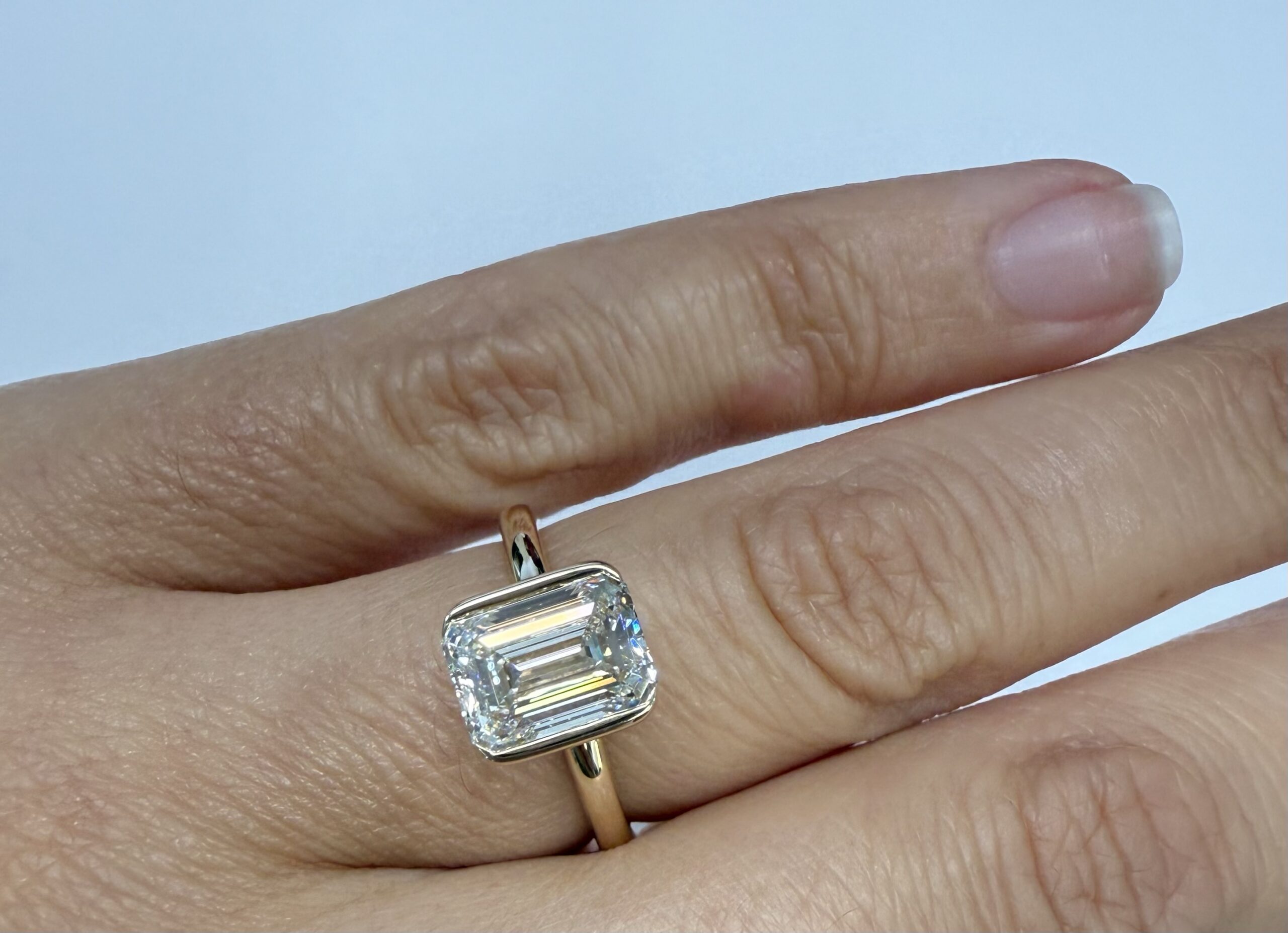 14k Yellow Gold Genuine IGI Certified Laboratory Grown 2.41 Carat Emerald Cut Diamond Partial Bezel Ring - Image 25