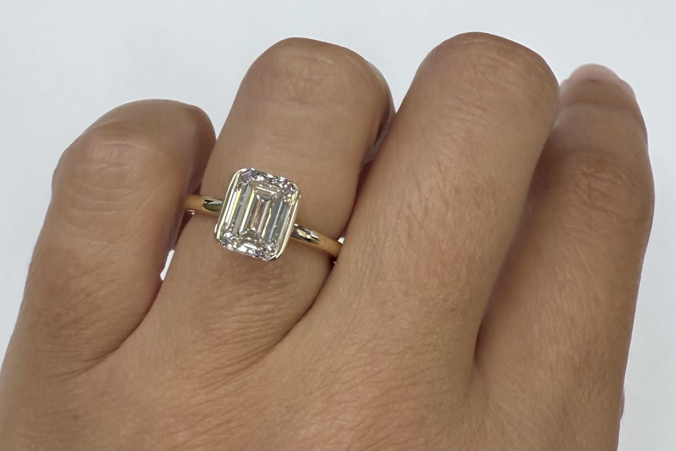 14k Yellow Gold Genuine IGI Certified Laboratory Grown 2.41 Carat Emerald Cut Diamond Partial Bezel Ring - Image 28