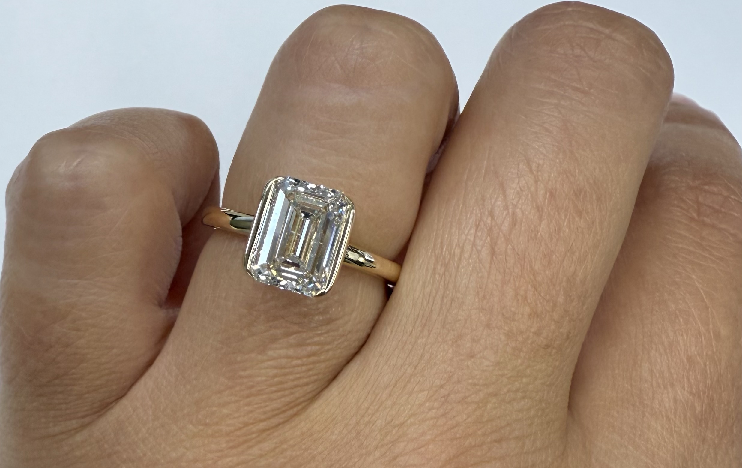 14k Yellow Gold Genuine IGI Certified Laboratory Grown 2.41 Carat Emerald Cut Diamond Partial Bezel Ring - Image 29