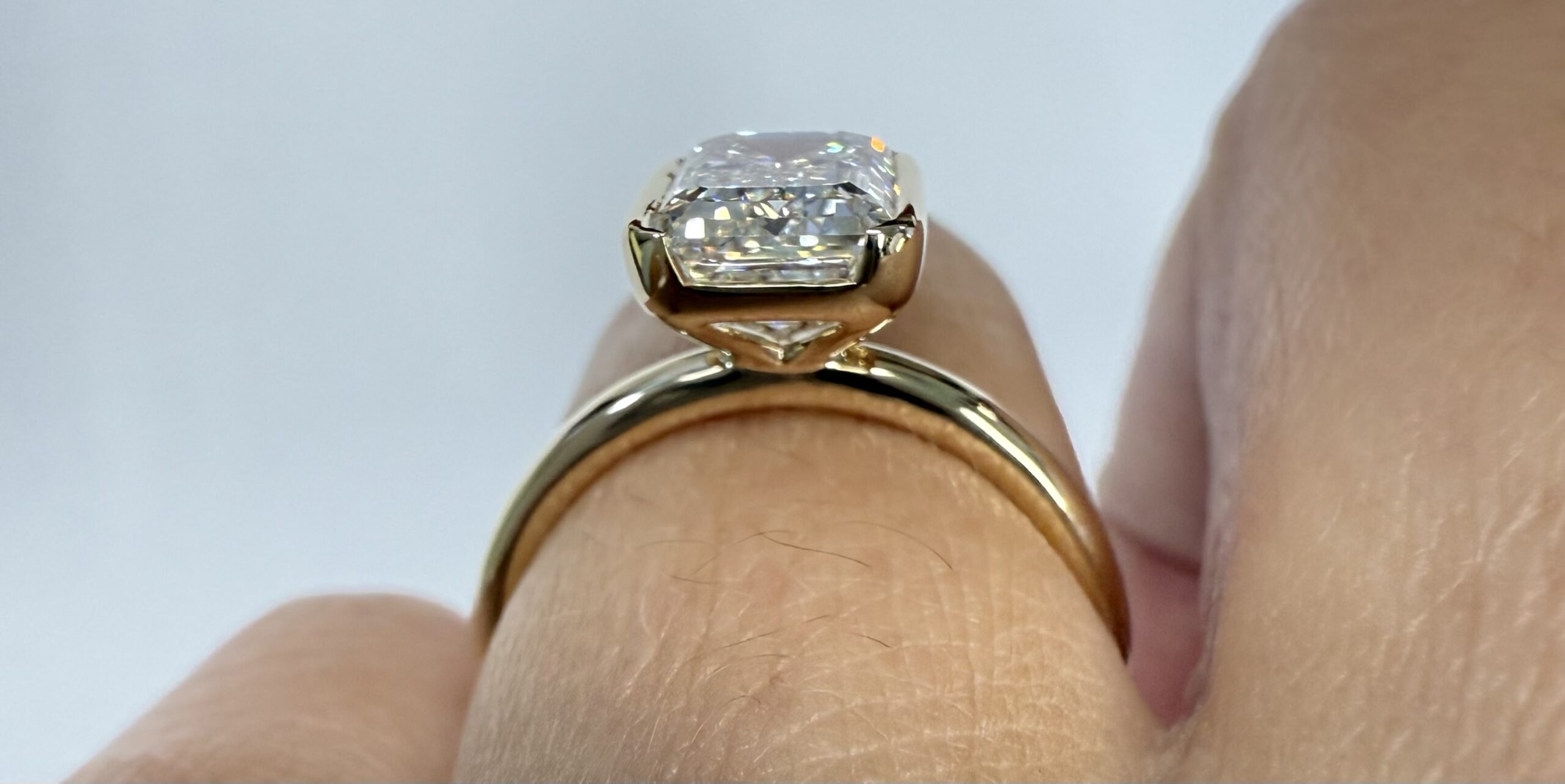 14k Yellow Gold Genuine IGI Certified Laboratory Grown 2.41 Carat Emerald Cut Diamond Partial Bezel Ring - Image 30