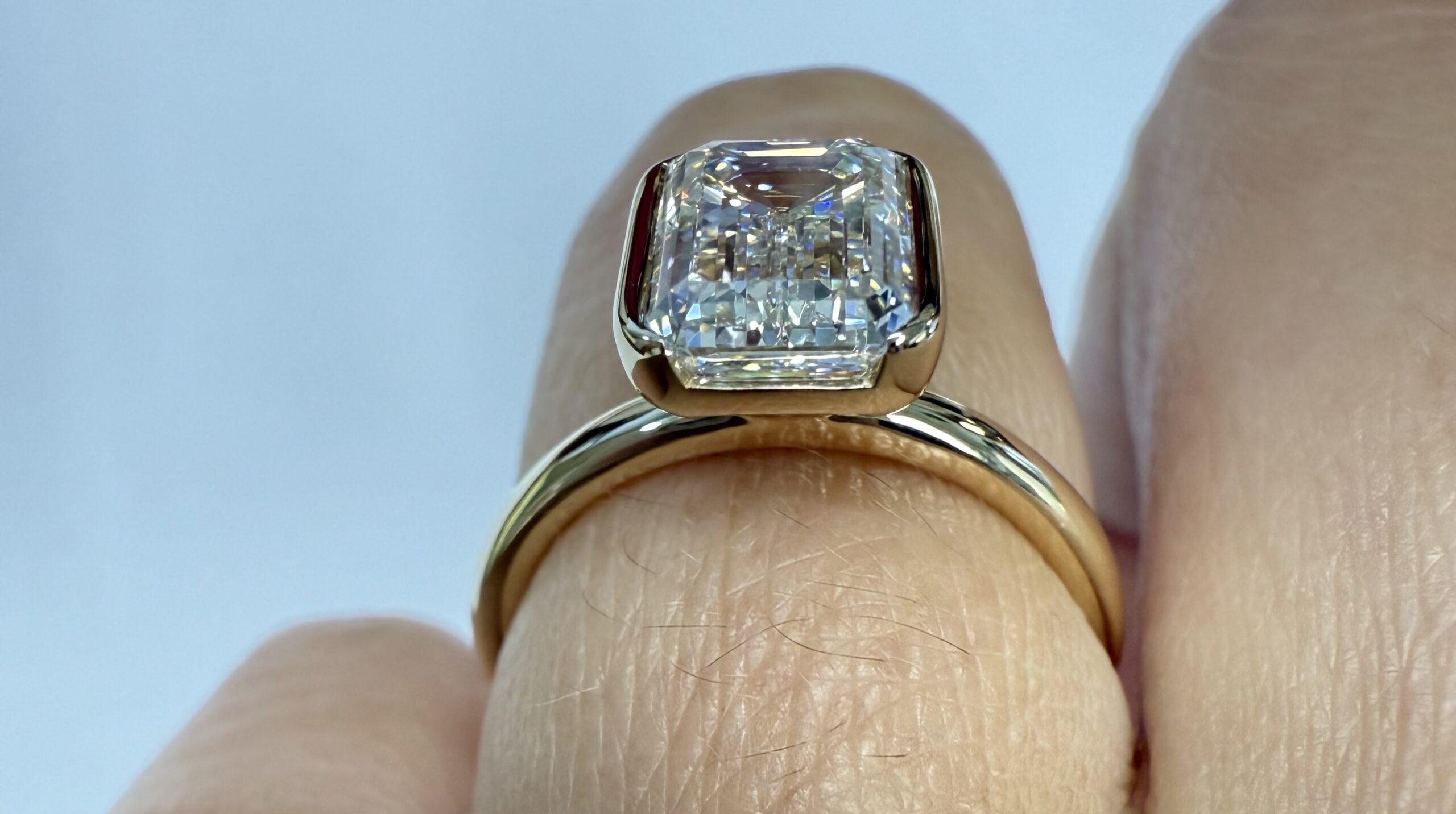 14k Yellow Gold Genuine IGI Certified Laboratory Grown 2.41 Carat Emerald Cut Diamond Partial Bezel Ring - Image 31