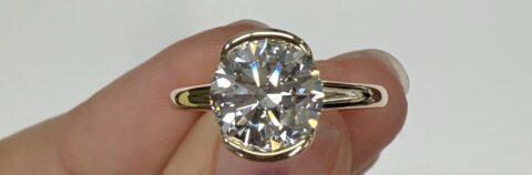 14k Yellow Gold Partial Bezel Set IGI Certified Genuine Laboratory Grown 2.04 Carat Round Brilliant Cut Diamond Ring