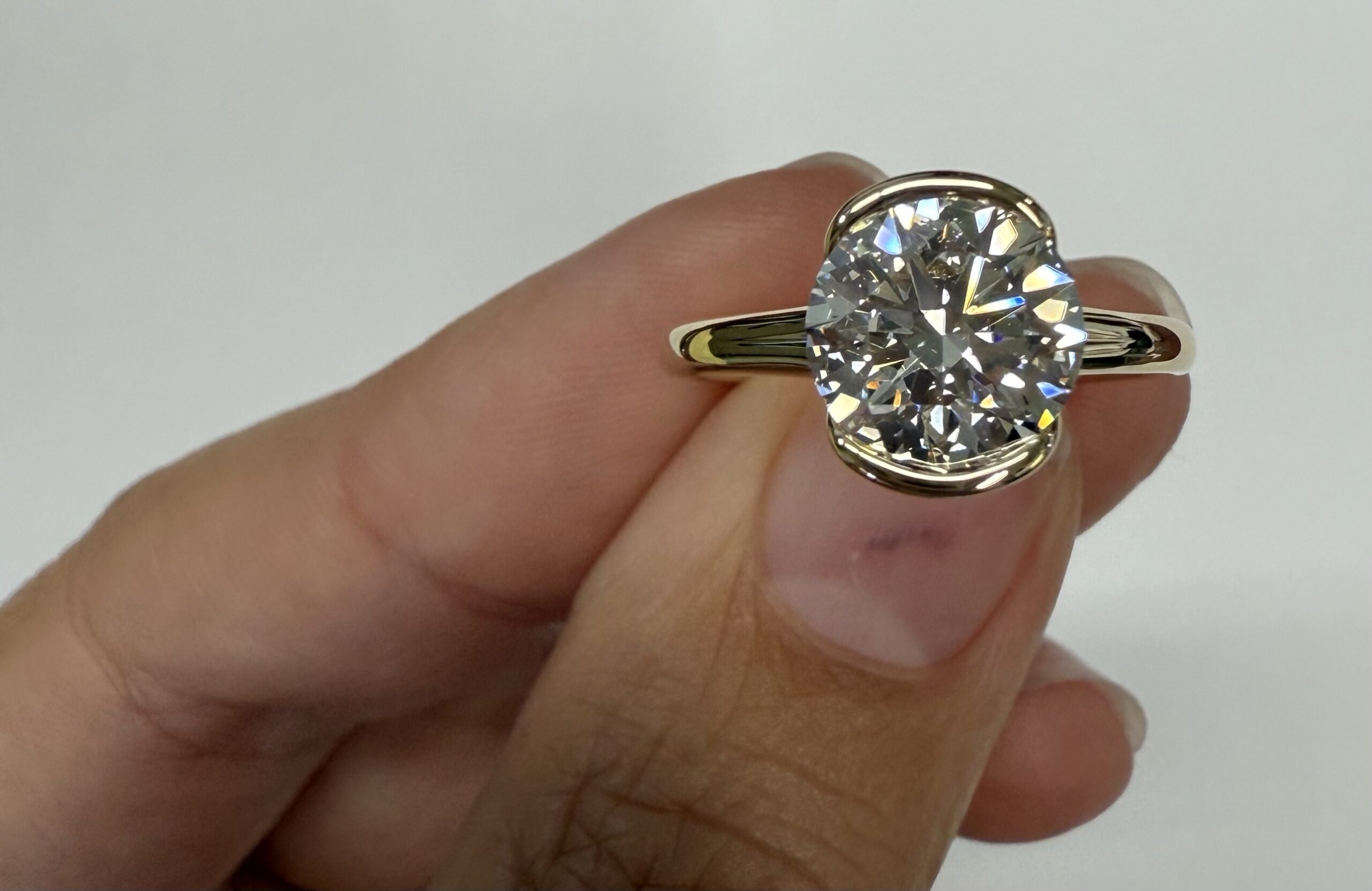 14k Yellow Gold Partial Bezel Set IGI Certified Genuine Laboratory Grown 2.04 Carat Round Brilliant Cut Diamond Ring - Image 6