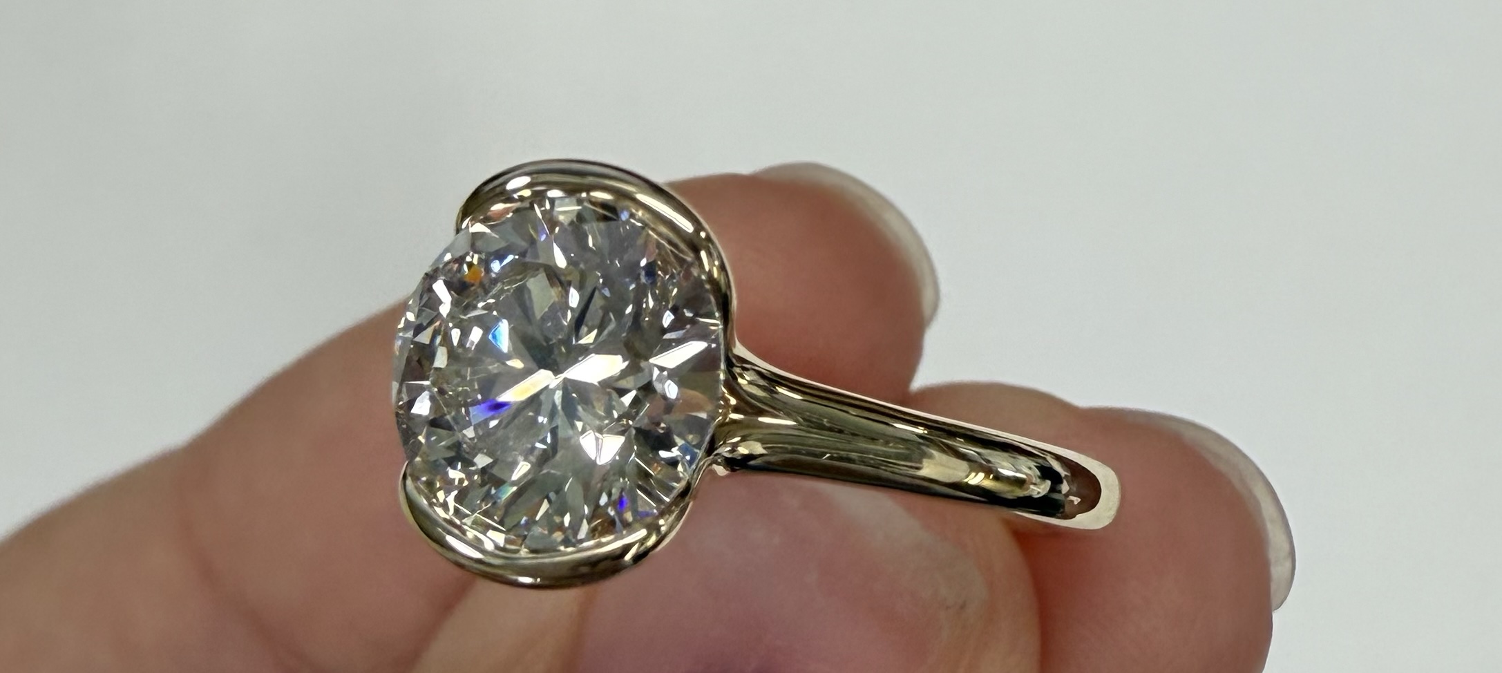 14k Yellow Gold Partial Bezel Set IGI Certified Genuine Laboratory Grown 2.04 Carat Round Brilliant Cut Diamond Ring - Image 5