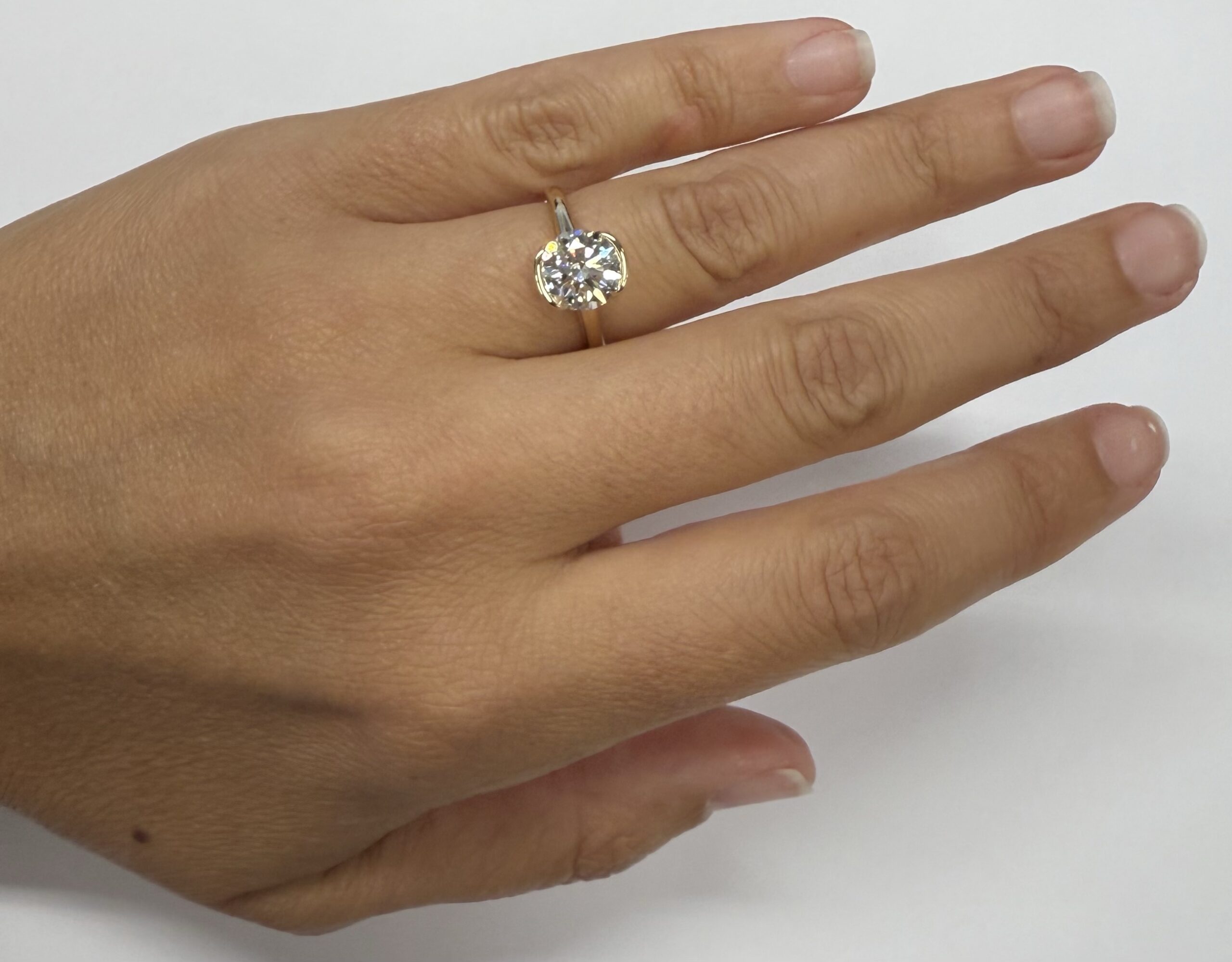 14k Yellow Gold Partial Bezel Set IGI Certified Genuine Laboratory Grown 2.04 Carat Round Brilliant Cut Diamond Ring - Image 14