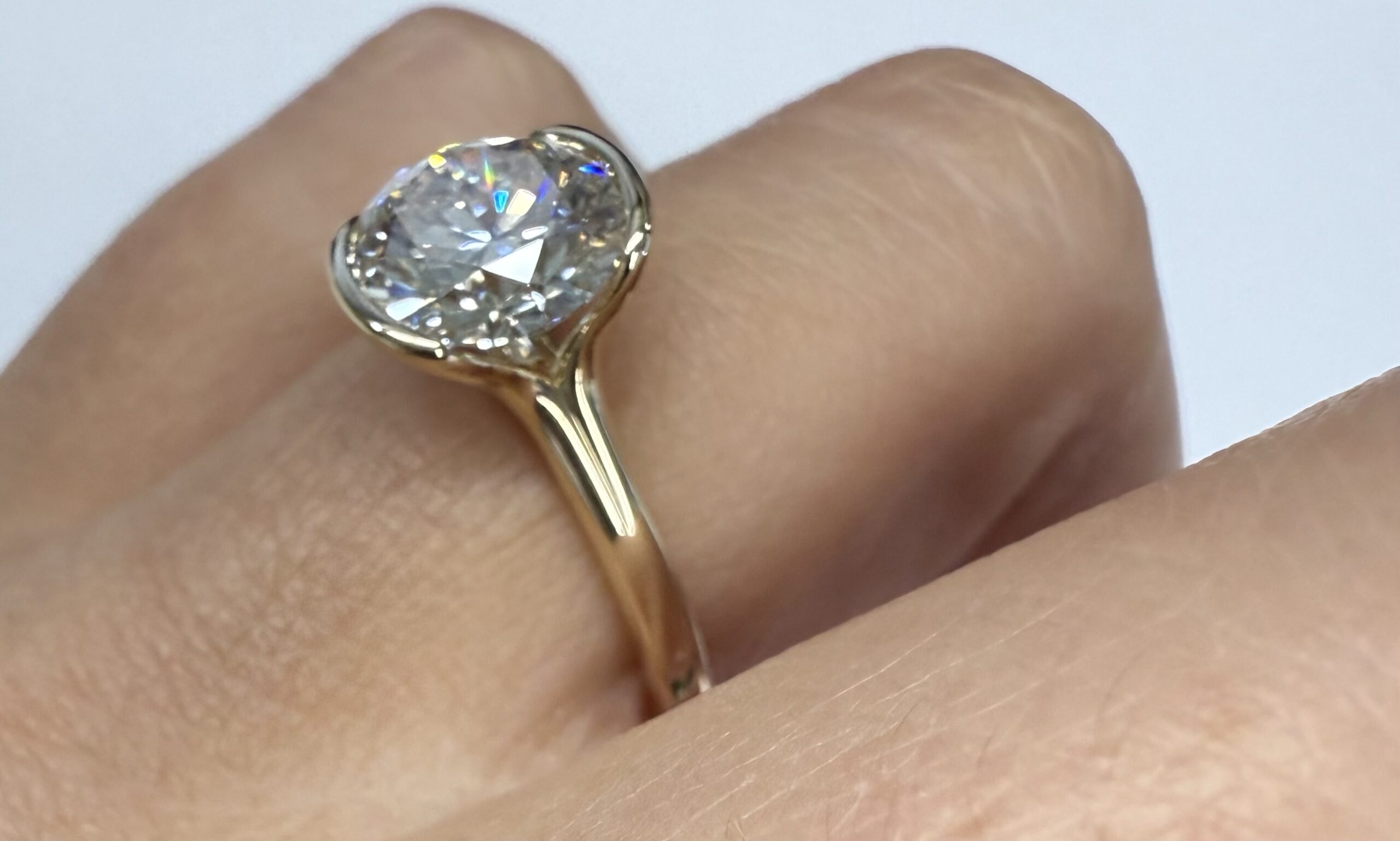 14k Yellow Gold Partial Bezel Set IGI Certified Genuine Laboratory Grown 2.04 Carat Round Brilliant Cut Diamond Ring - Image 12