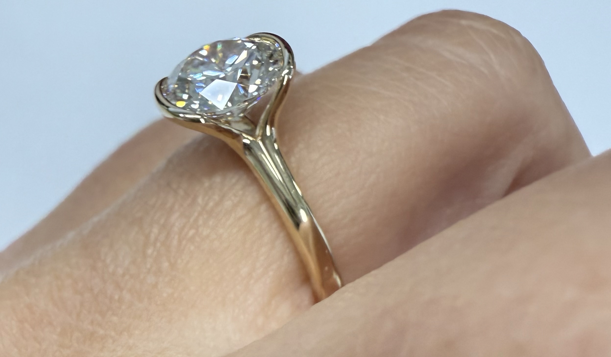 14k Yellow Gold Partial Bezel Set IGI Certified Genuine Laboratory Grown 2.04 Carat Round Brilliant Cut Diamond Ring - Image 16